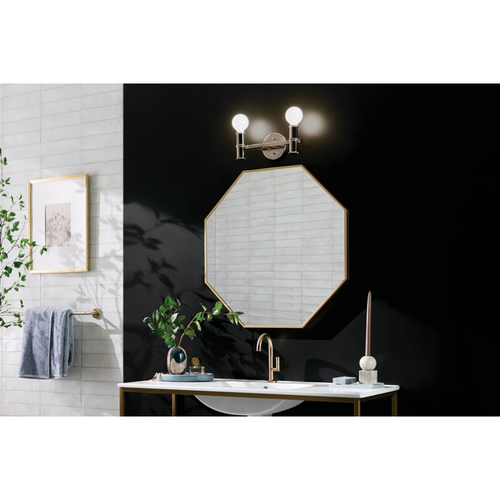Torche 13" 2-Light Bath Vanity Light, Polished Nickel Finish - Bees Lighting