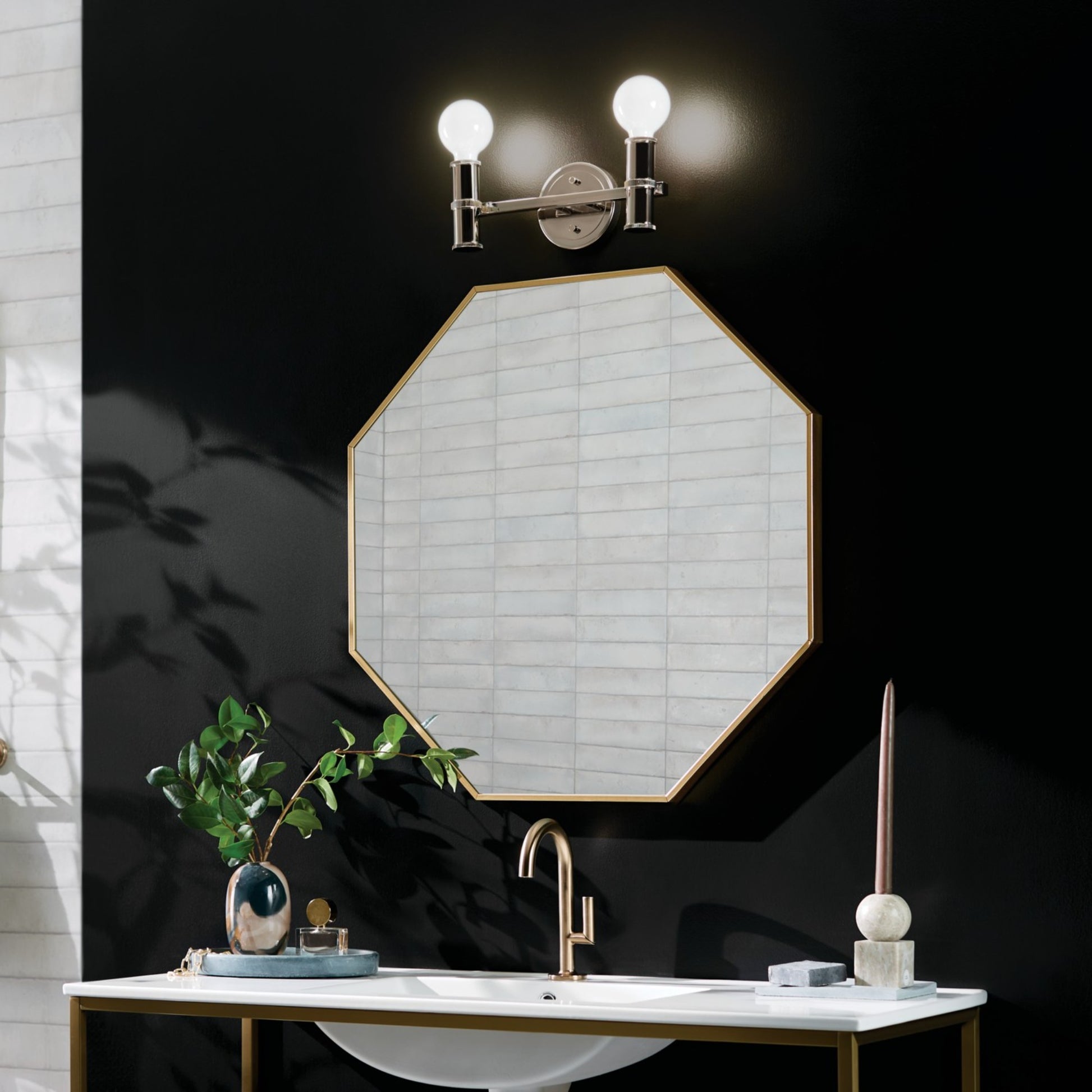 Torche 13" 2-Light Bath Vanity Light, Polished Nickel Finish - Bees Lighting