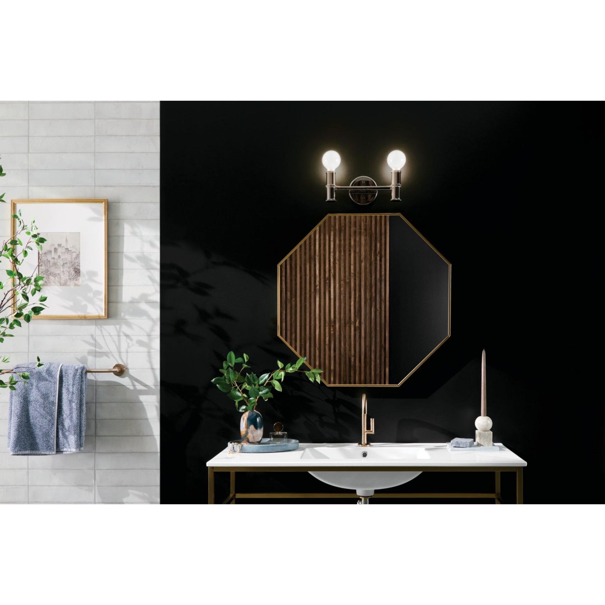 Torche 13" 2-Light Bath Vanity Light, Polished Nickel Finish - Bees Lighting