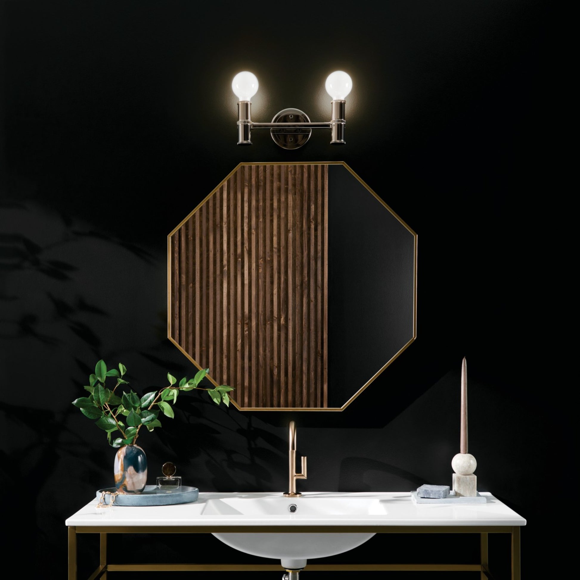 Torche 13" 2-Light Bath Vanity Light, Polished Nickel Finish - Bees Lighting