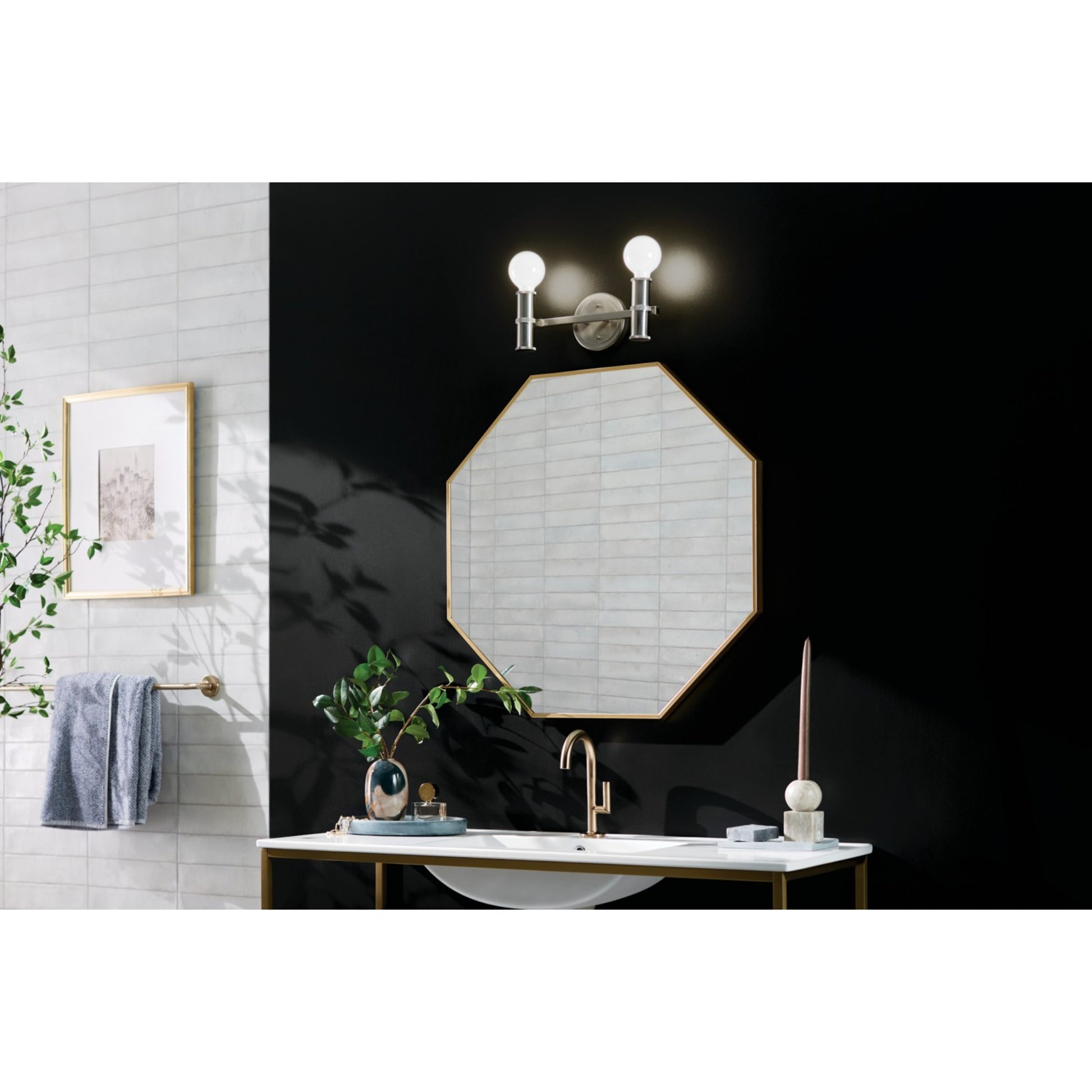 Torche 13" 2-Light Bath Vanity Light, Brushed Nickel Finish - Bees Lighting