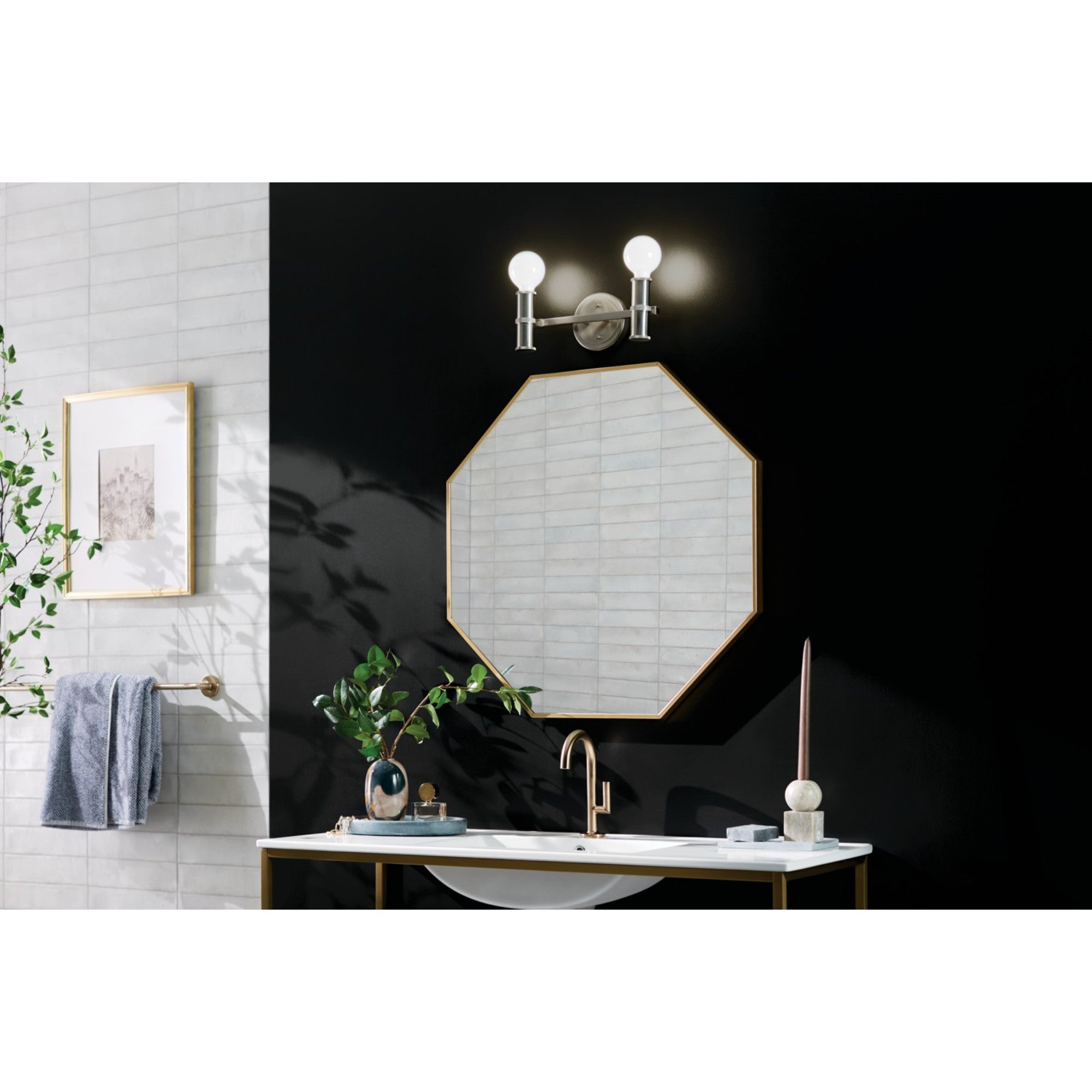 Torche 13" 2-Light Bath Vanity Light, Brushed Nickel Finish - Bees Lighting