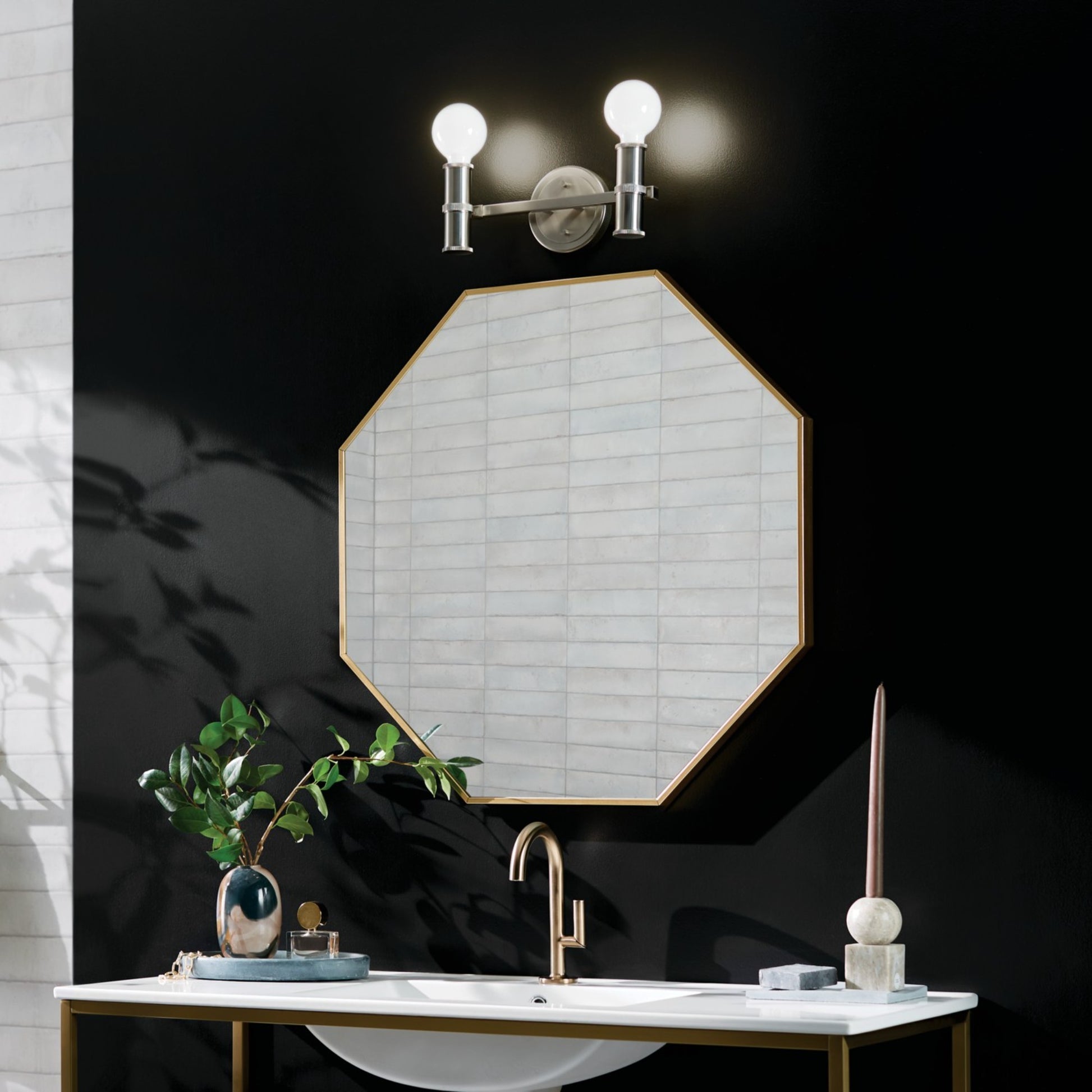 Torche 13" 2-Light Bath Vanity Light, Brushed Nickel Finish - Bees Lighting