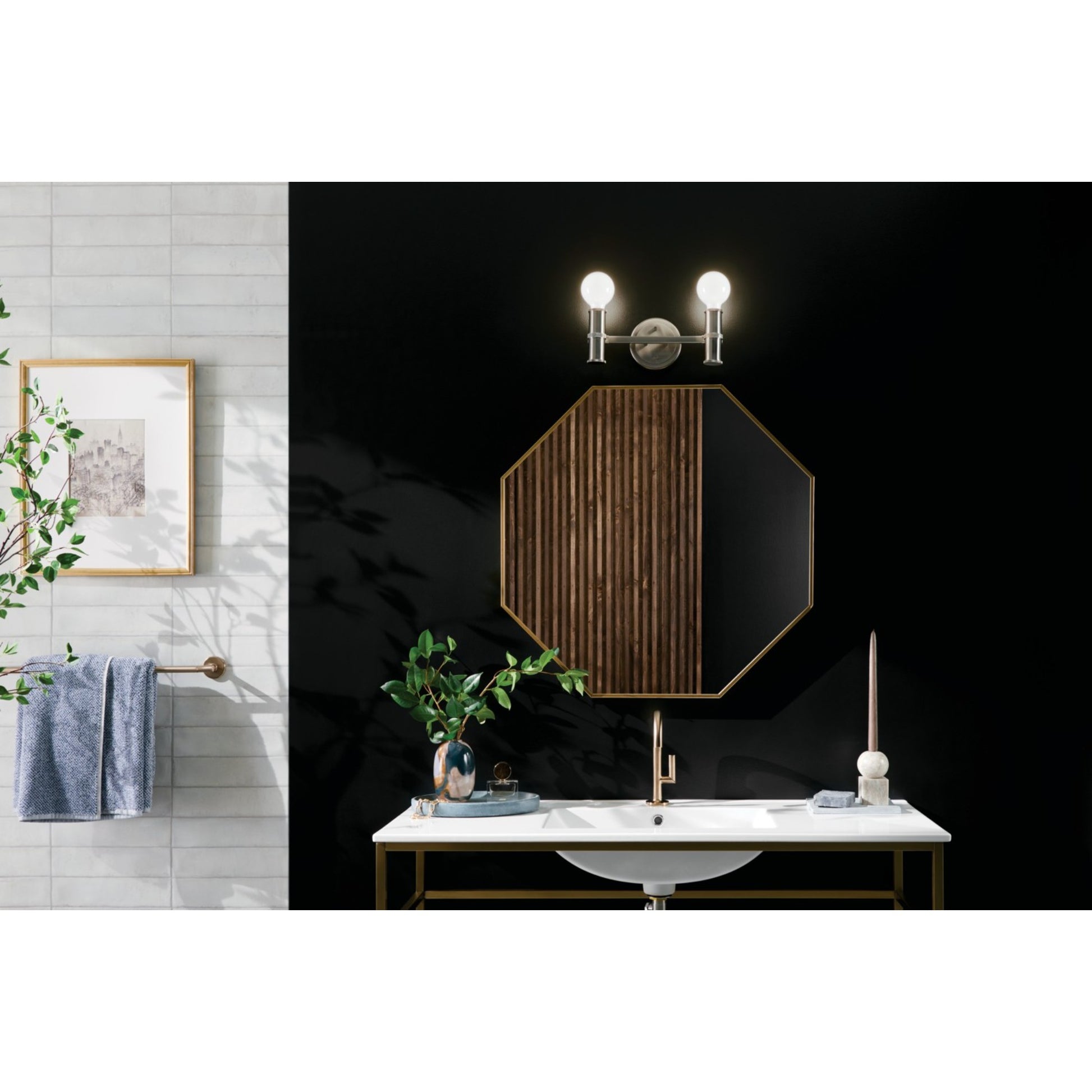 Torche 13" 2-Light Bath Vanity Light, Brushed Nickel Finish - Bees Lighting