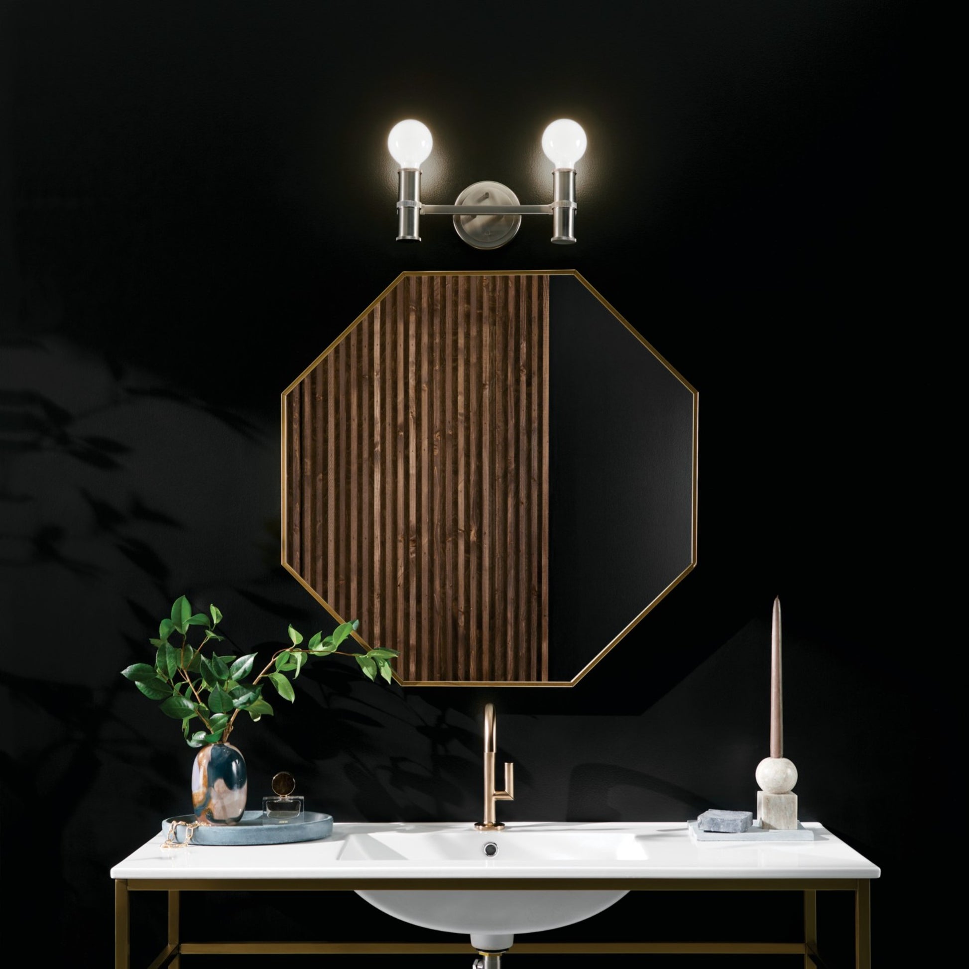 Torche 13" 2-Light Bath Vanity Light, Brushed Nickel Finish - Bees Lighting