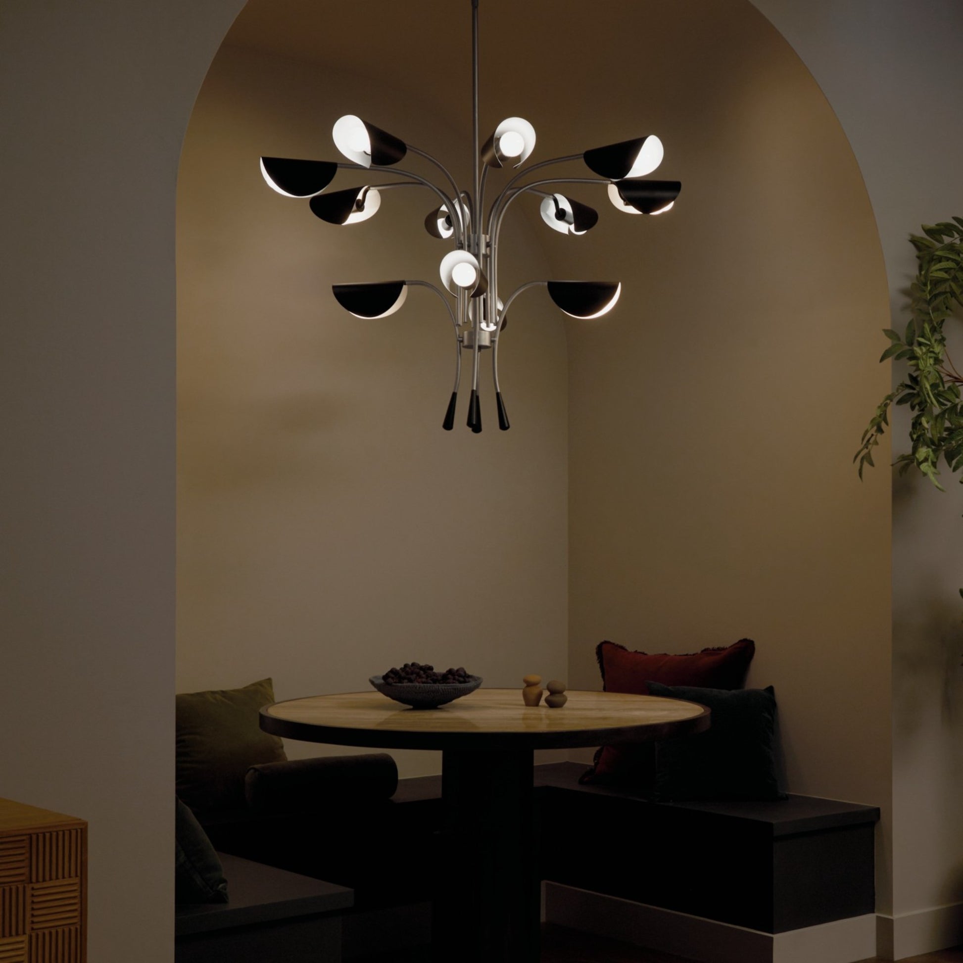 Arcus 46" 12-Light Chandelier, Satin Nickel Finish - Bees Lighting