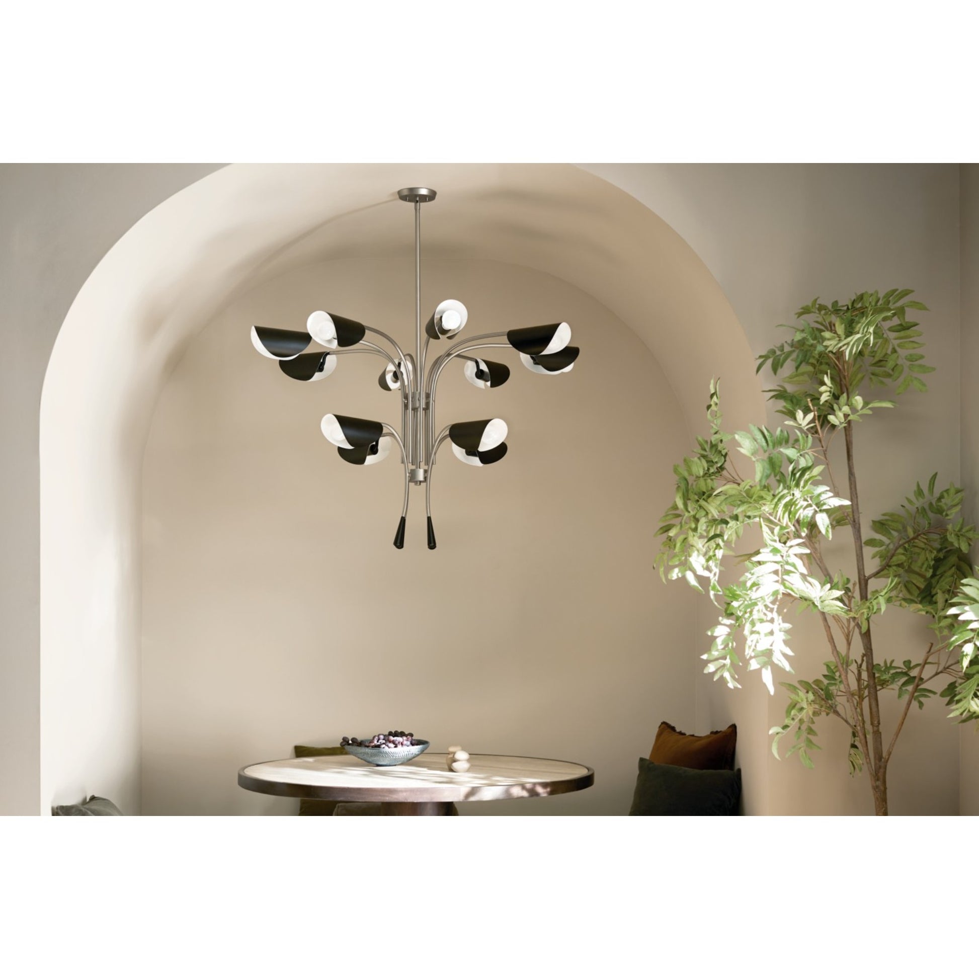 Arcus 46" 12-Light Chandelier, Satin Nickel Finish - Bees Lighting