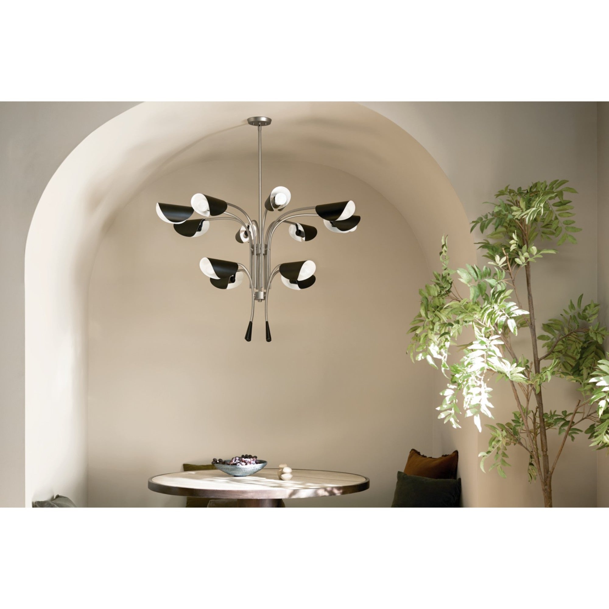 Arcus 46" 12-Light Chandelier, Satin Nickel Finish - Bees Lighting