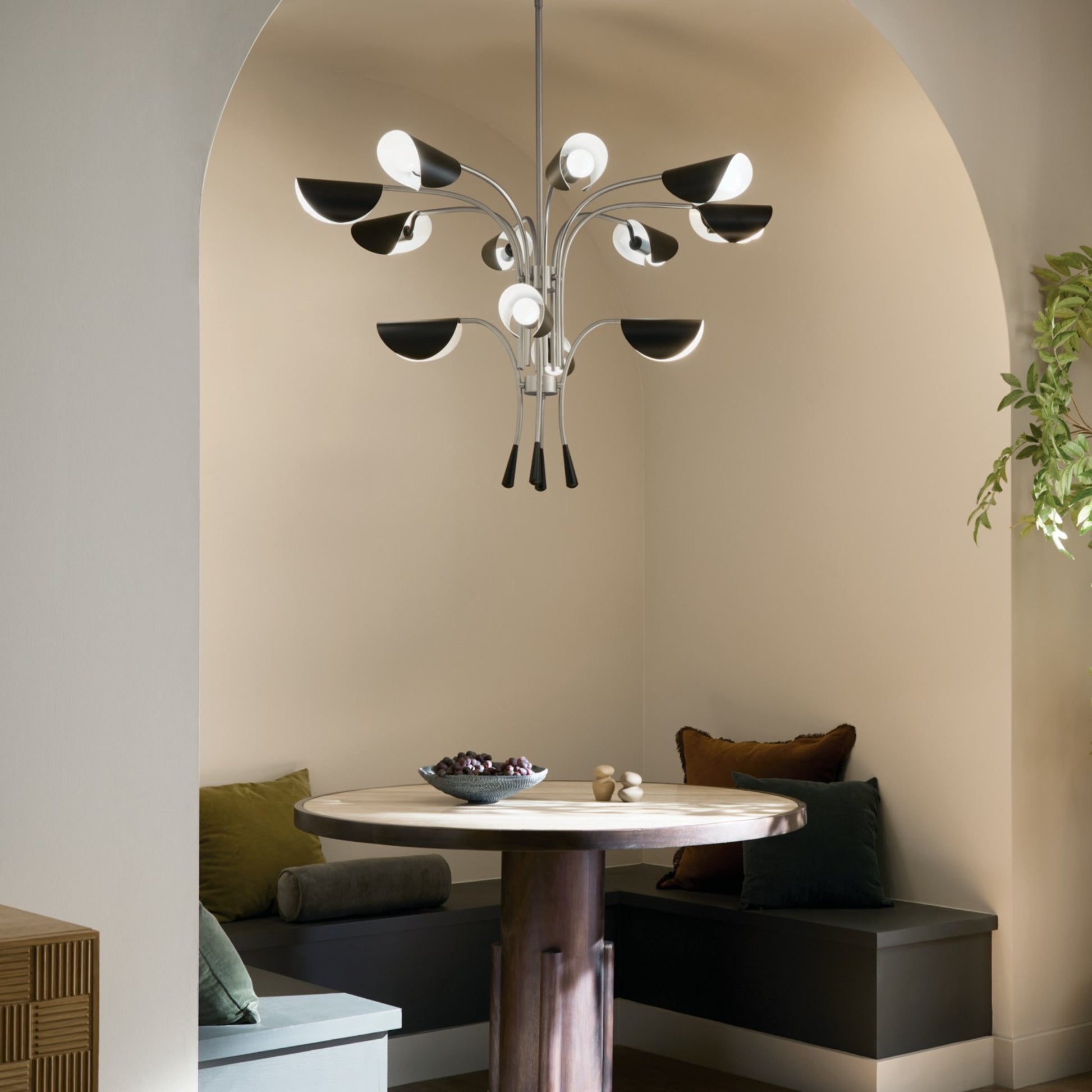 Arcus 46" 12-Light Chandelier, Satin Nickel Finish - Bees Lighting