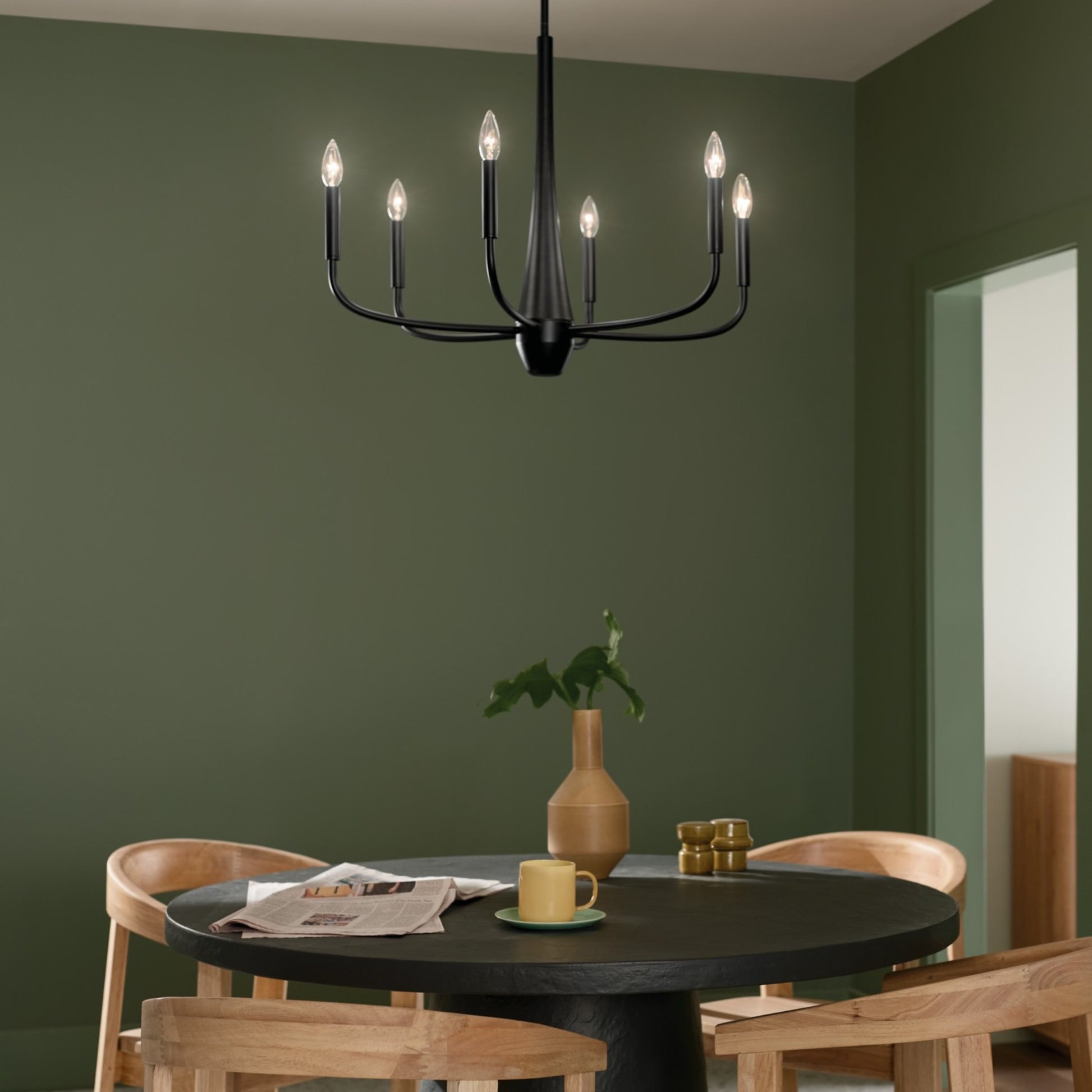 Deela 28" 6-Light Chandelier, Black Finish - Bees Lighting