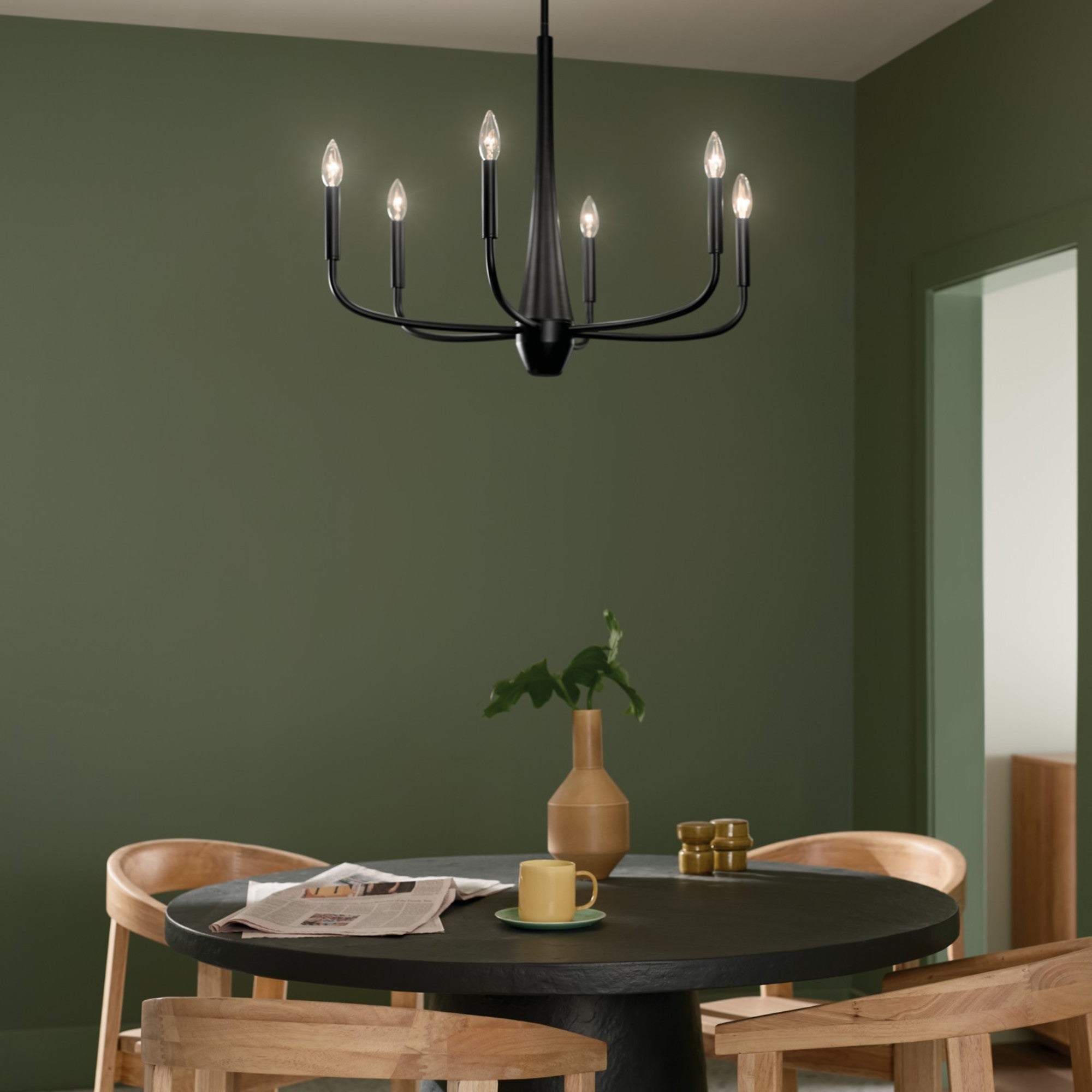 Deela 28" 6-Light Chandelier, Black Finish - Bees Lighting