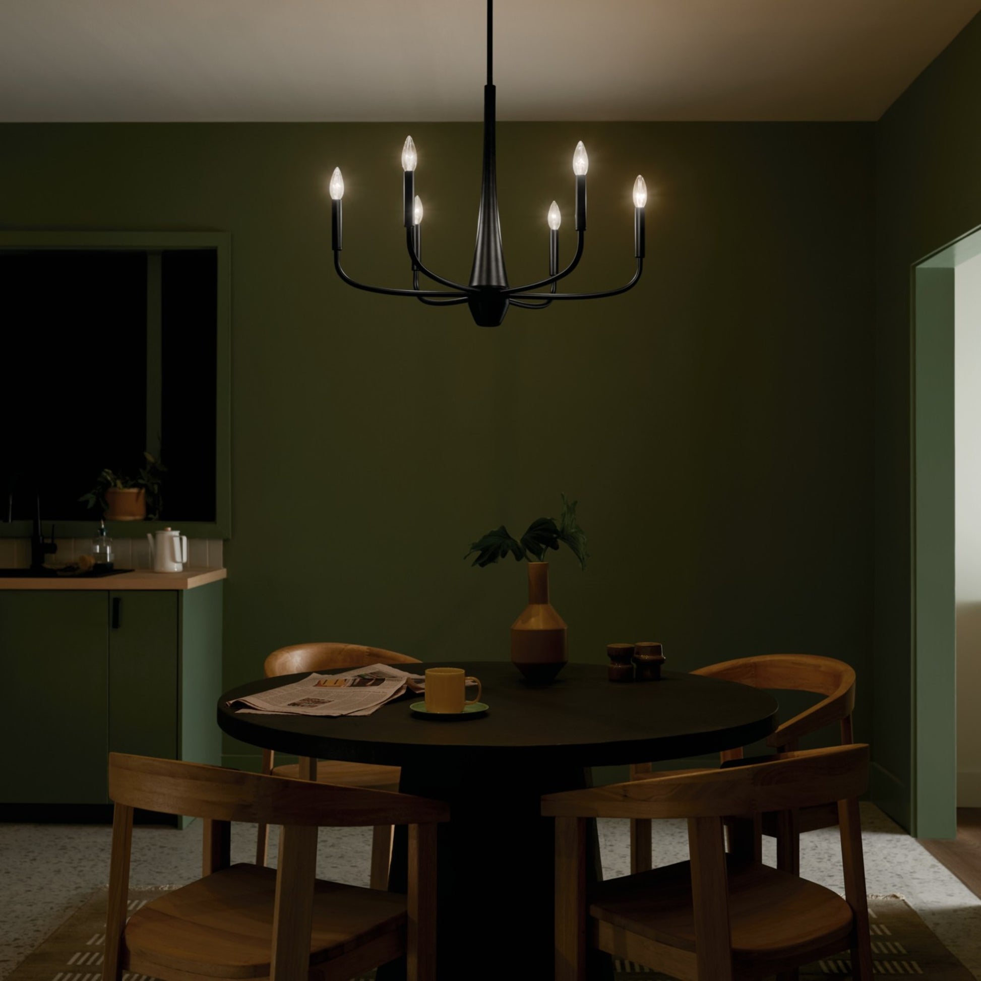 Deela 28" 6-Light Chandelier, Black Finish - Bees Lighting