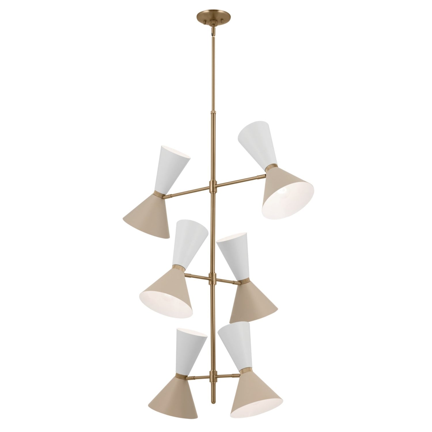 Phix 50" 12-Light Multi-Tier Chandelier with Metal Cone Shade, Champagne Bronze and Greige|White Finish