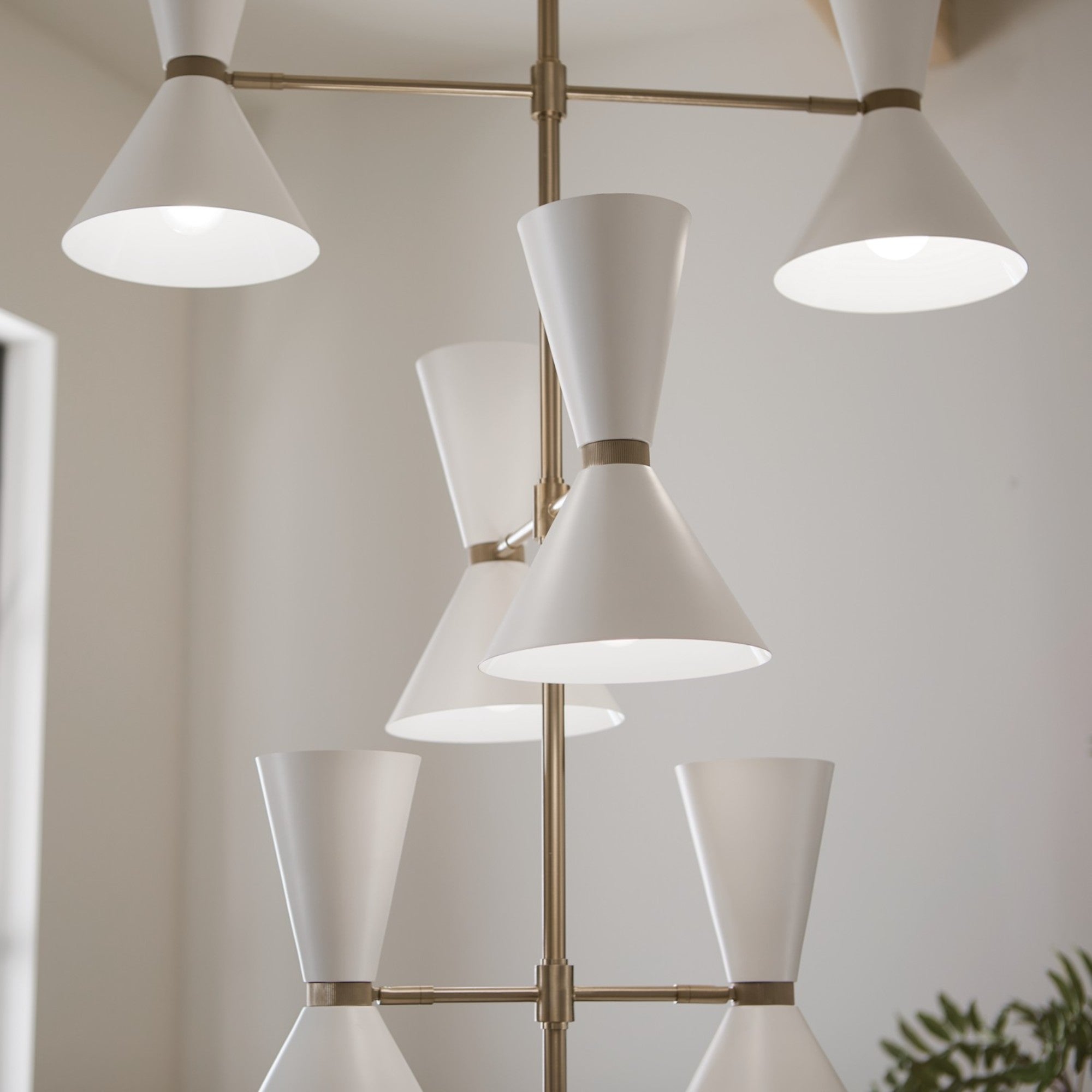Phix 33" 12-Light Foyer Chandelier, Champagne Bronze & White Finish - Bees Lighting