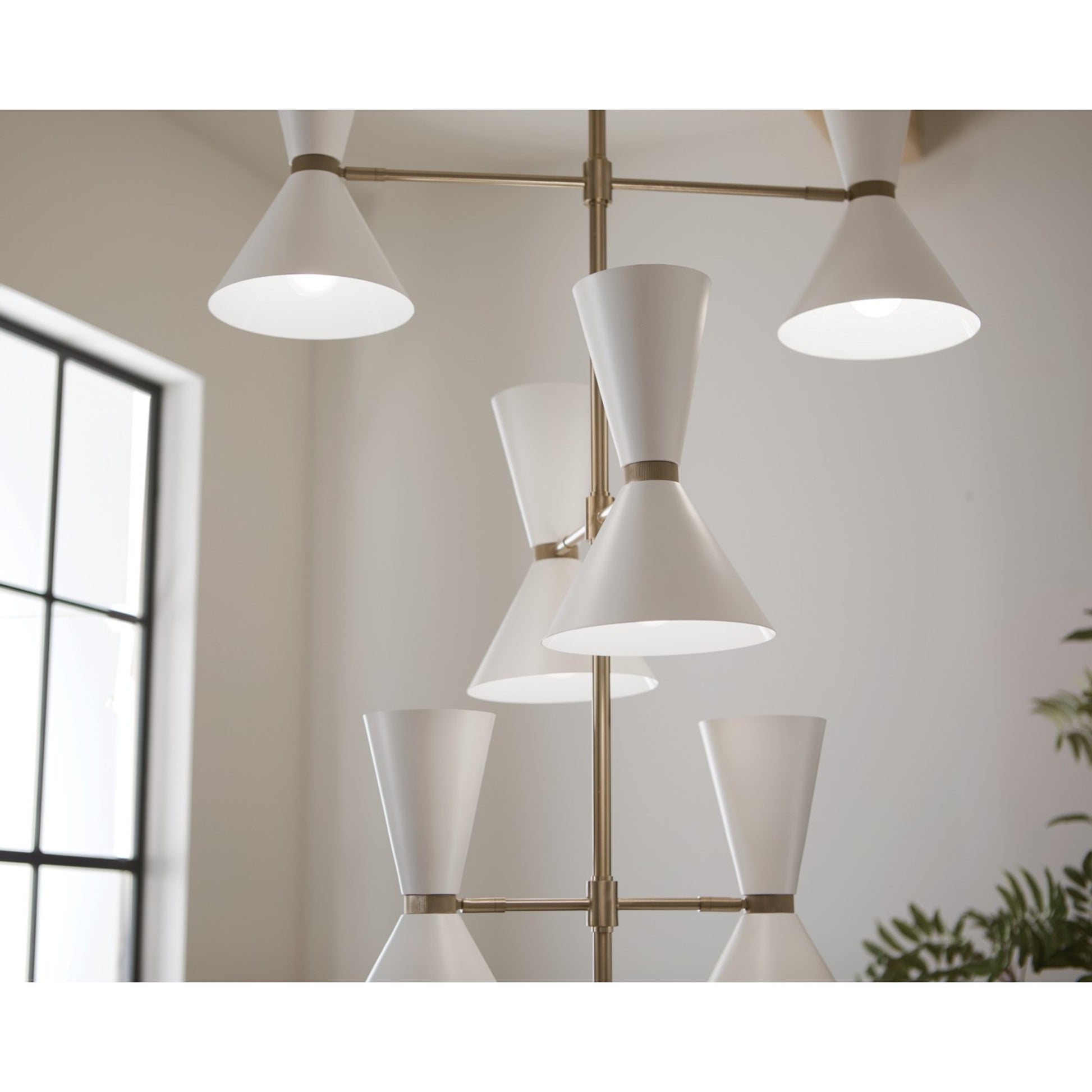 Phix 33" 12-Light Foyer Chandelier, Champagne Bronze & White Finish - Bees Lighting