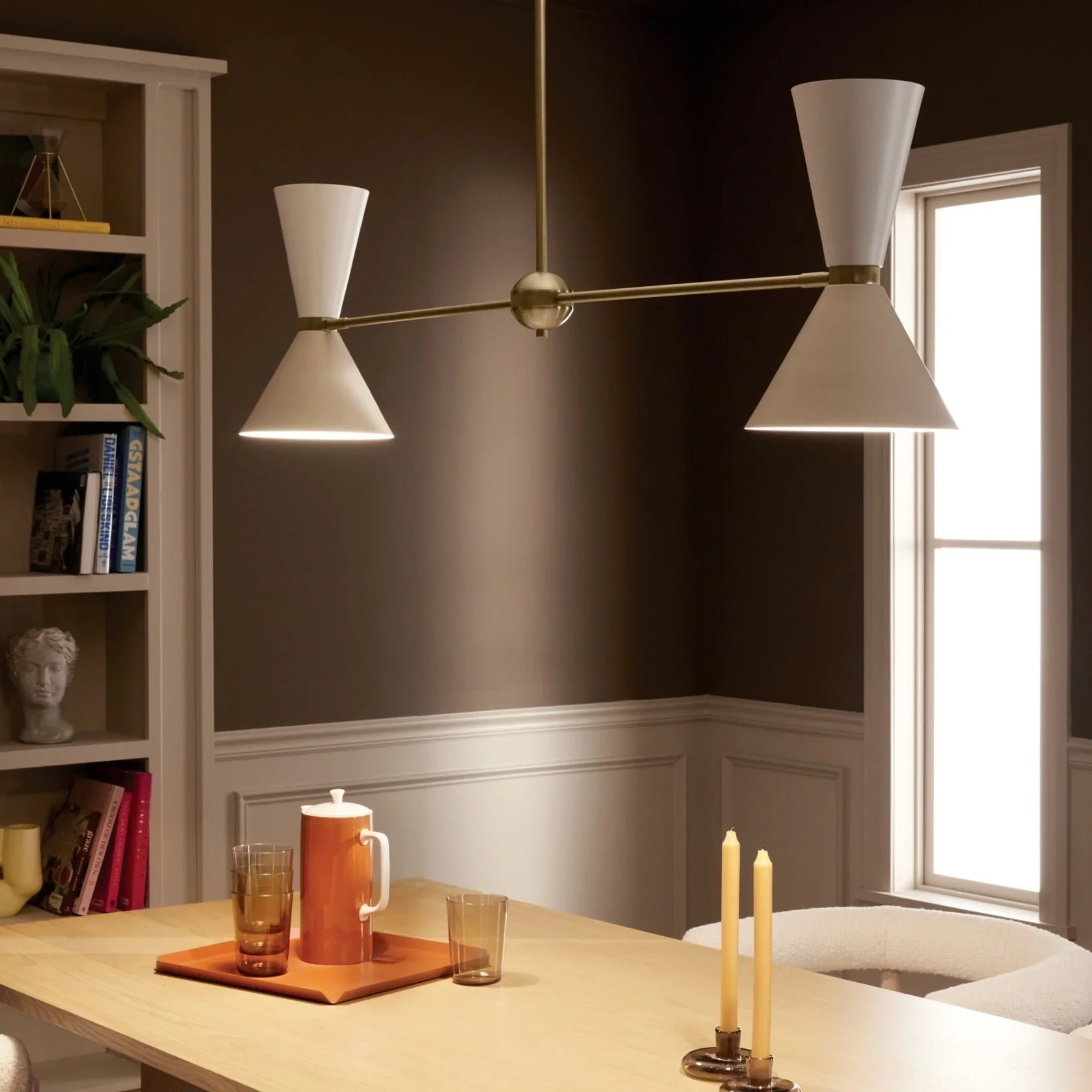 Phix 48" 4-Light Linear Chandelier, Champagne Bronze & Greige Finish - Bees Lighting