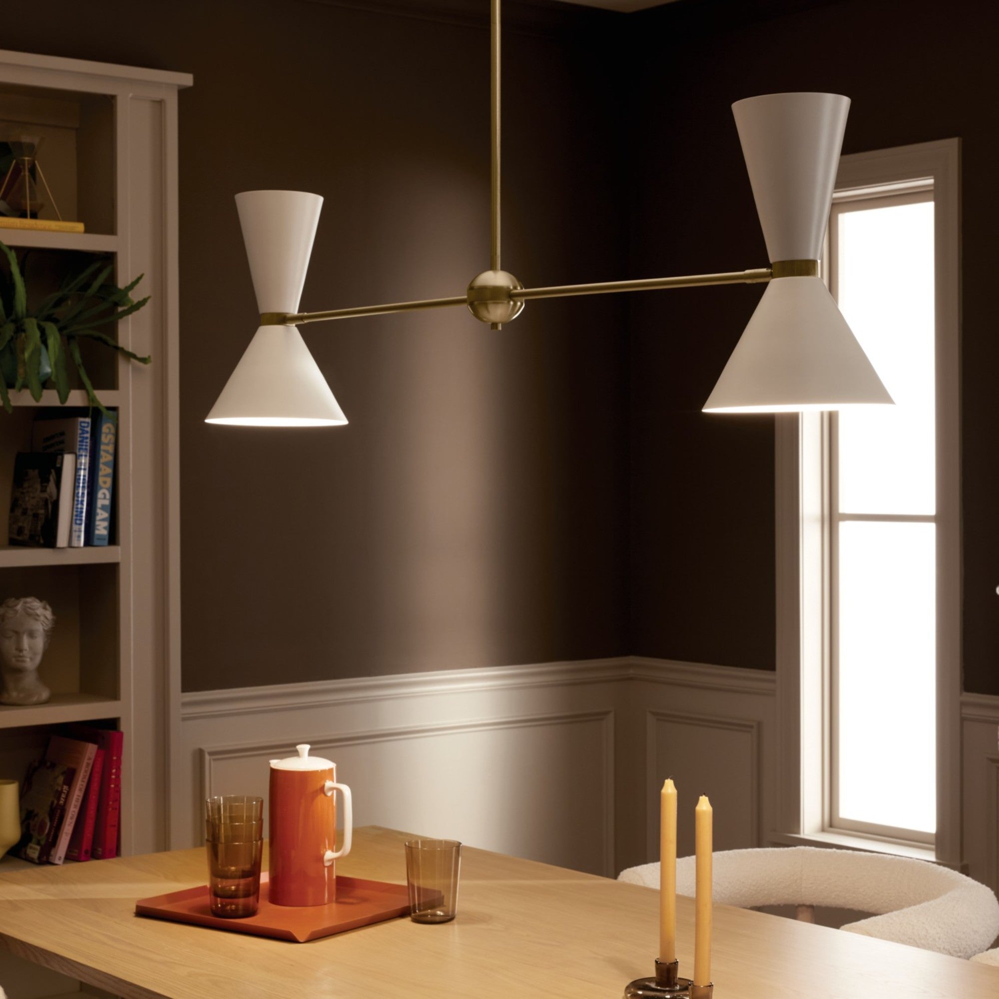 Phix 48" 4-Light Linear Chandelier, Champagne Bronze & White Finish - Bees Lighting