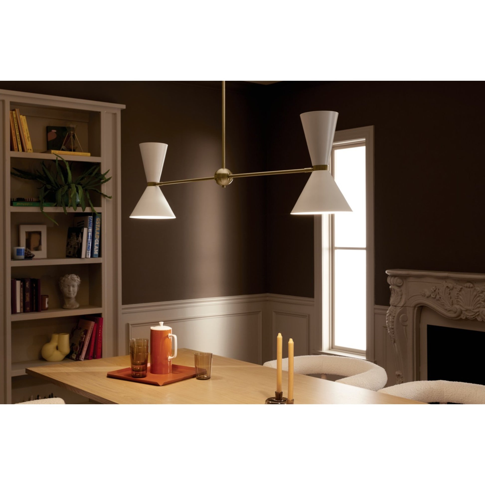 Phix 48" 4-Light Linear Chandelier, Champagne Bronze & White Finish - Bees Lighting