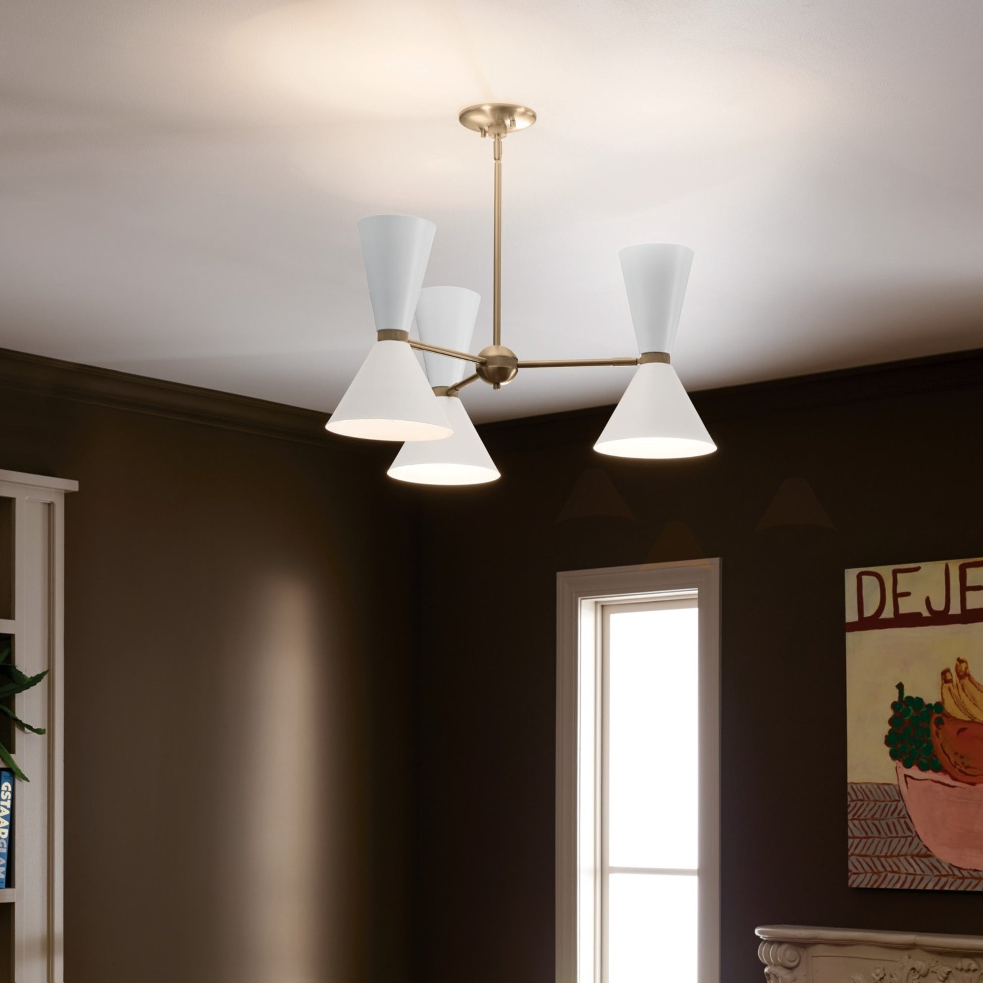 Phix 31" 6-Light Chandelier, Champagne Bronze & White Finish - Bees Lighting
