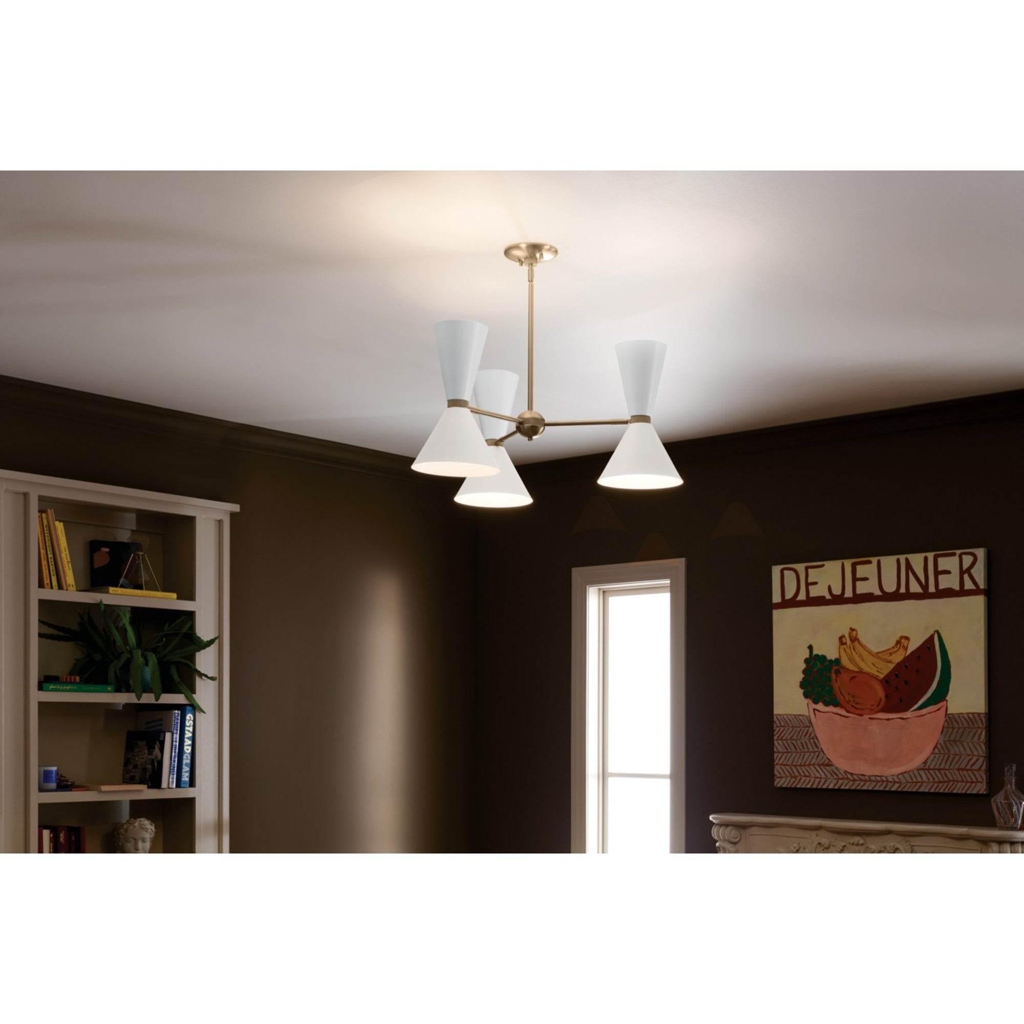 Phix 31" 6-Light Chandelier, Champagne Bronze & White Finish - Bees Lighting