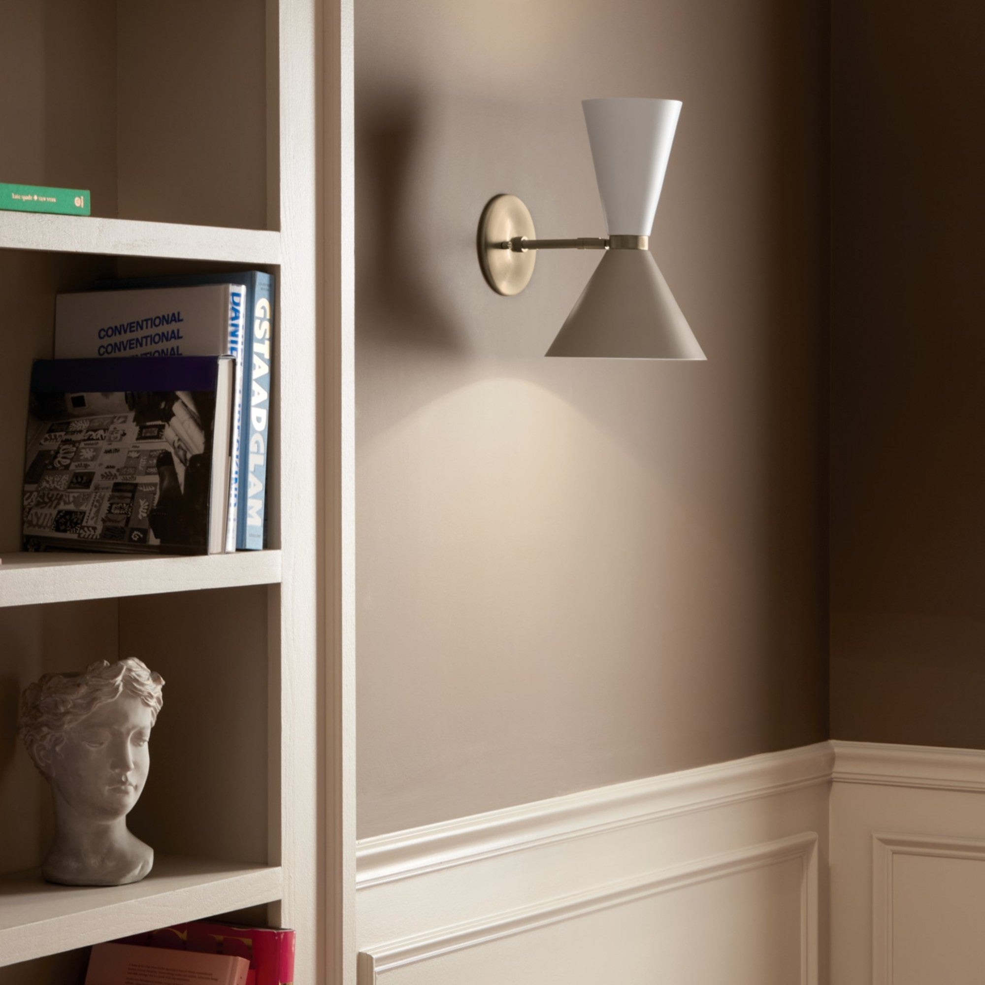 Phix 14" 2-Light Wall Sconce, Champagne Bronze & Greige White Finish - Bees Lighting
