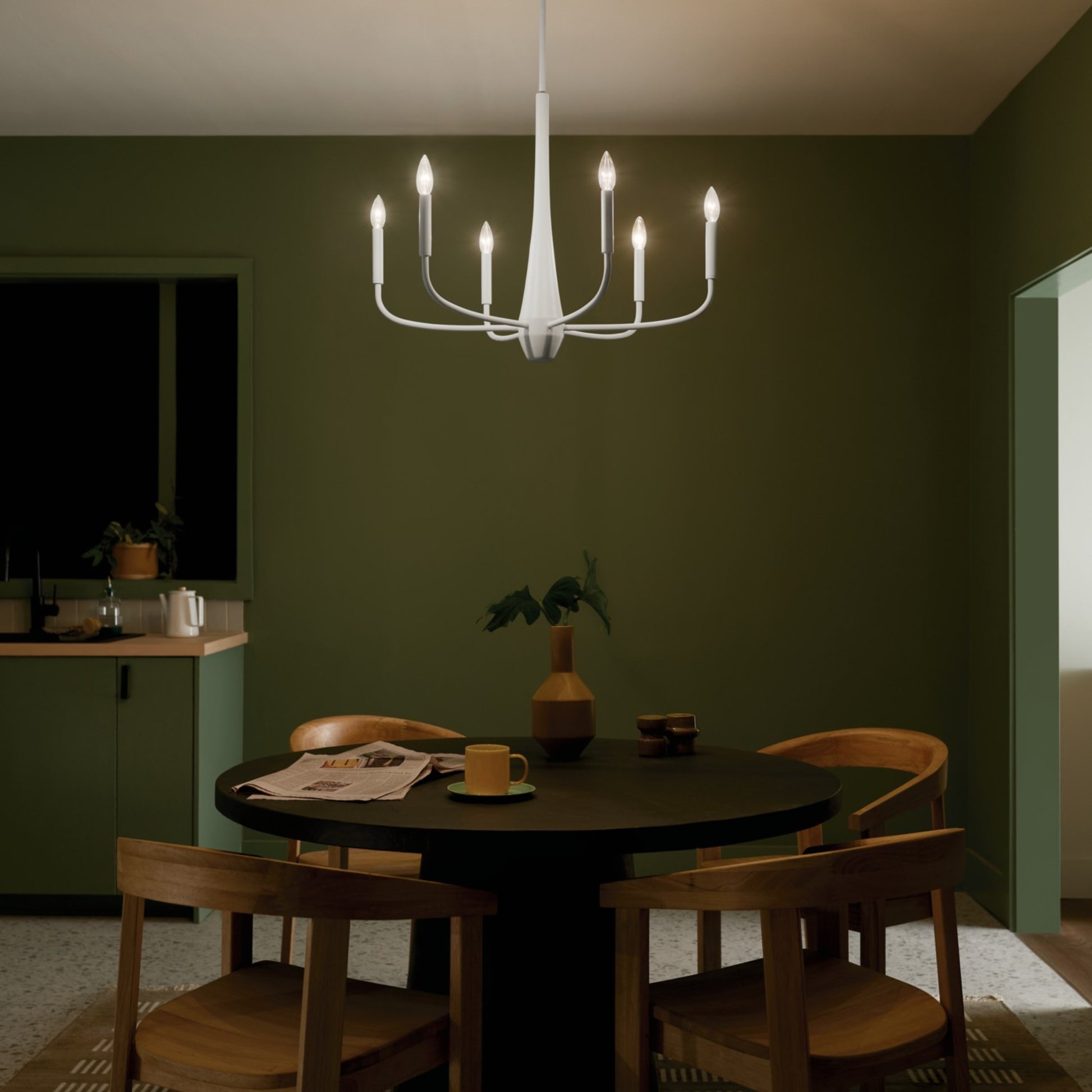 Deela 28" 6-Light Chandelier, White Finish - Bees Lighting