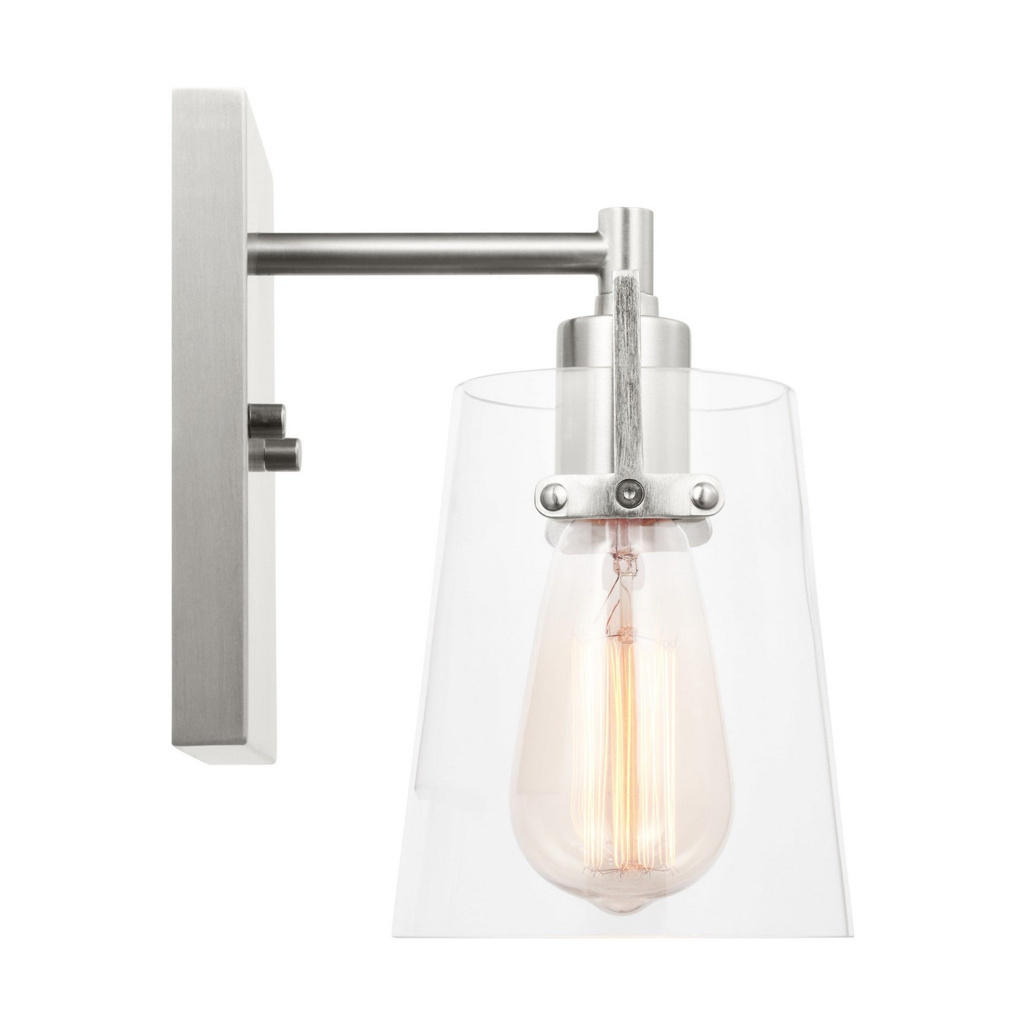 Crofton 9" Bathroom Sconce, Brushed Steel Finish with Clear Glass - Bees Lighting