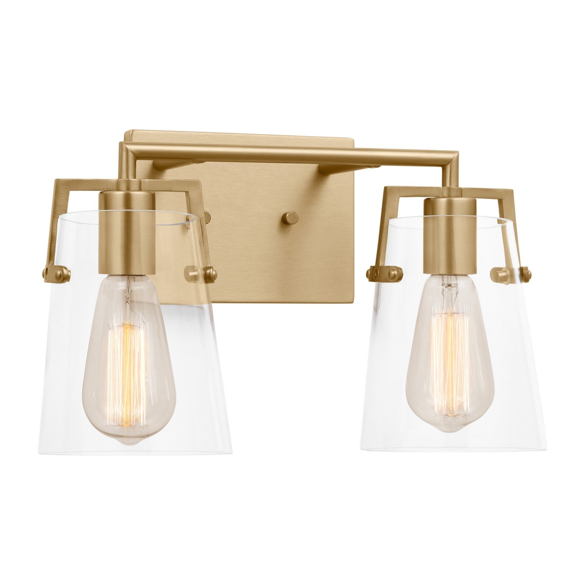Crofton 15" 2-Light Bathroom Vanity, Satin Brass Finish with Clear Glass - Bees Lighting
