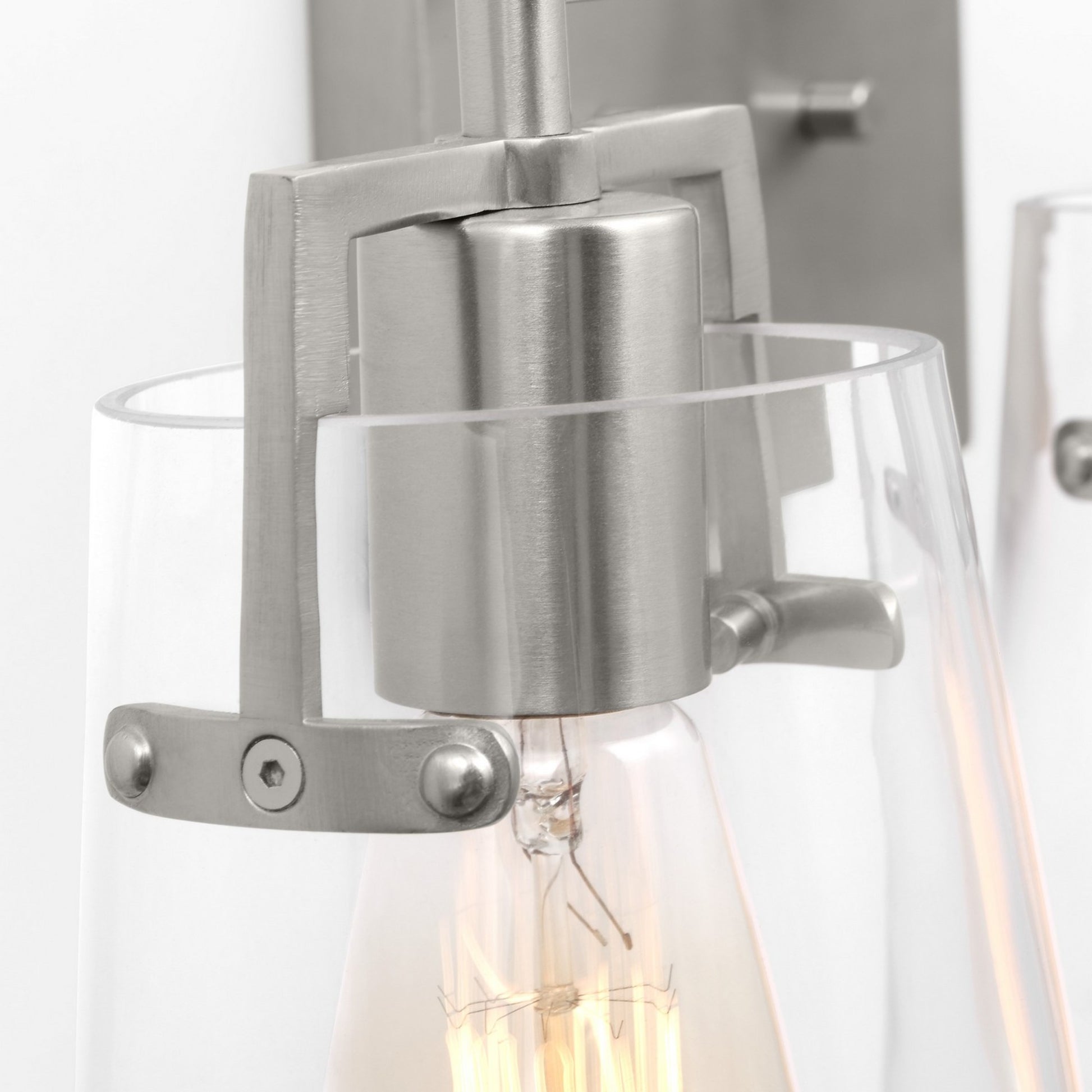 Crofton 24" 3-Light Bathroom Vanity, Brushed Steel Finish with Clear Glass - Bees Lighting