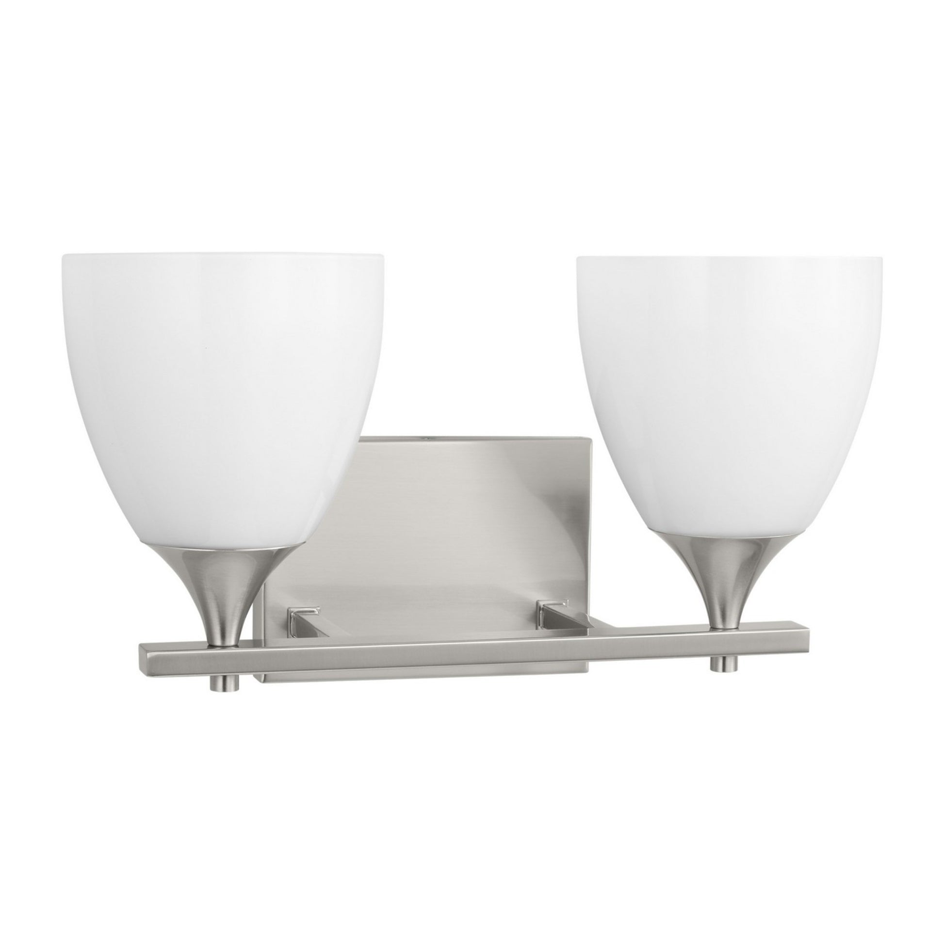 Toffino 16" 2-Light Bathroom Vanity, Brushed Steel Finish with Milk Glass - Bees Lighting