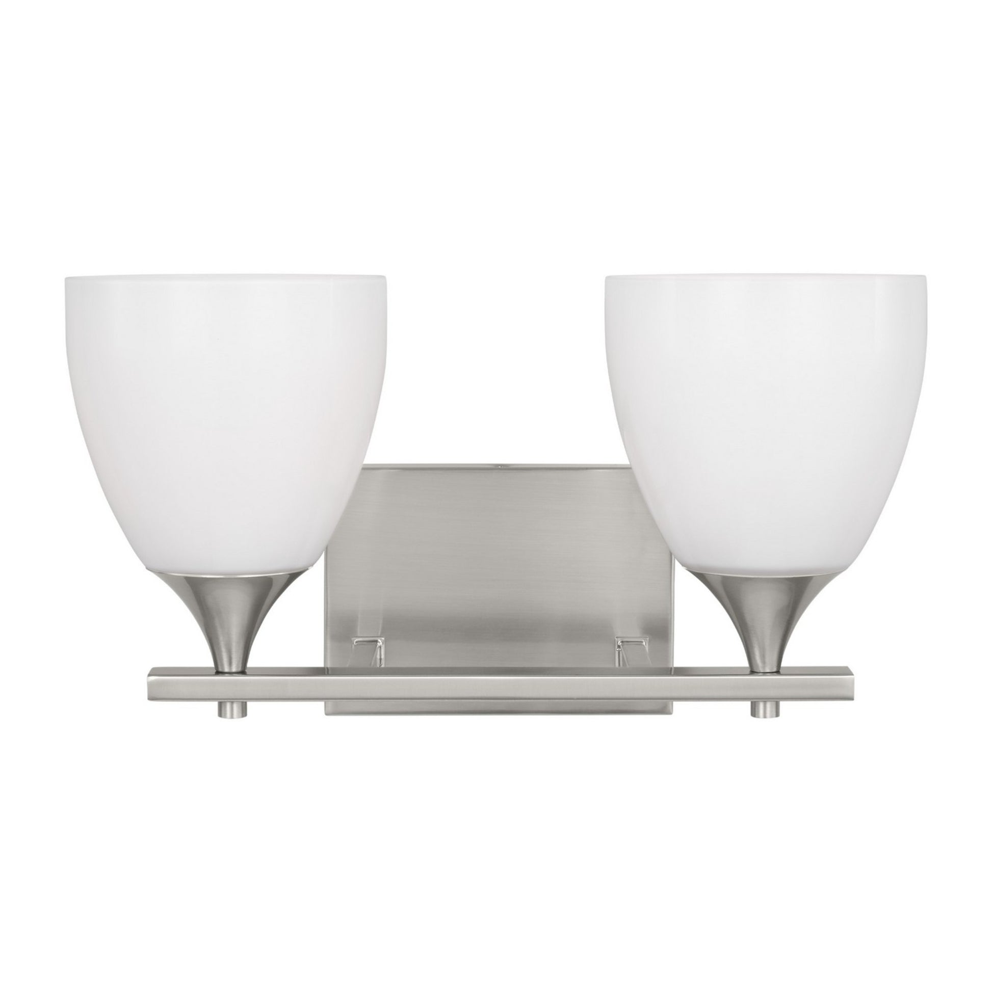 Toffino 16" 2-Light Bathroom Vanity, Brushed Steel Finish with Milk Glass - Bees Lighting