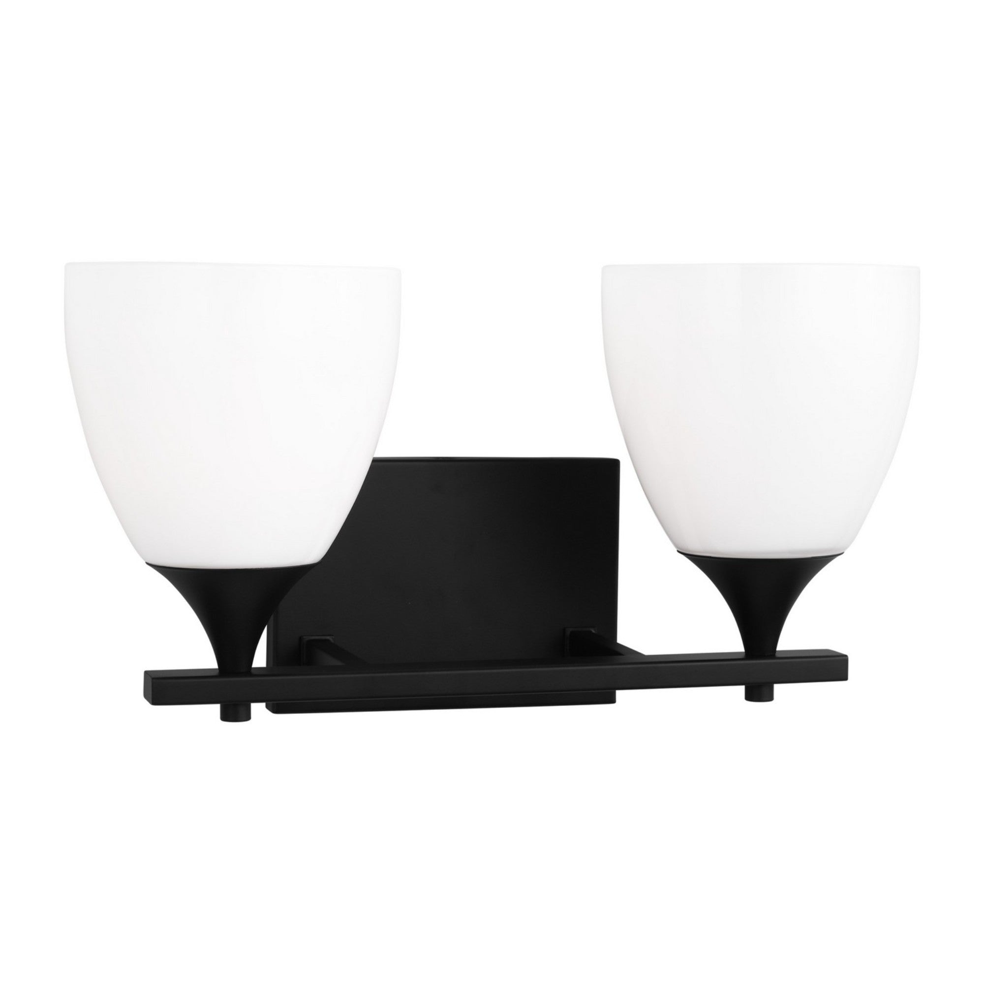 Toffino 16" 2-Light Bathroom Vanity, Midnight Black Finish with Milk Glass - Bees Lighting