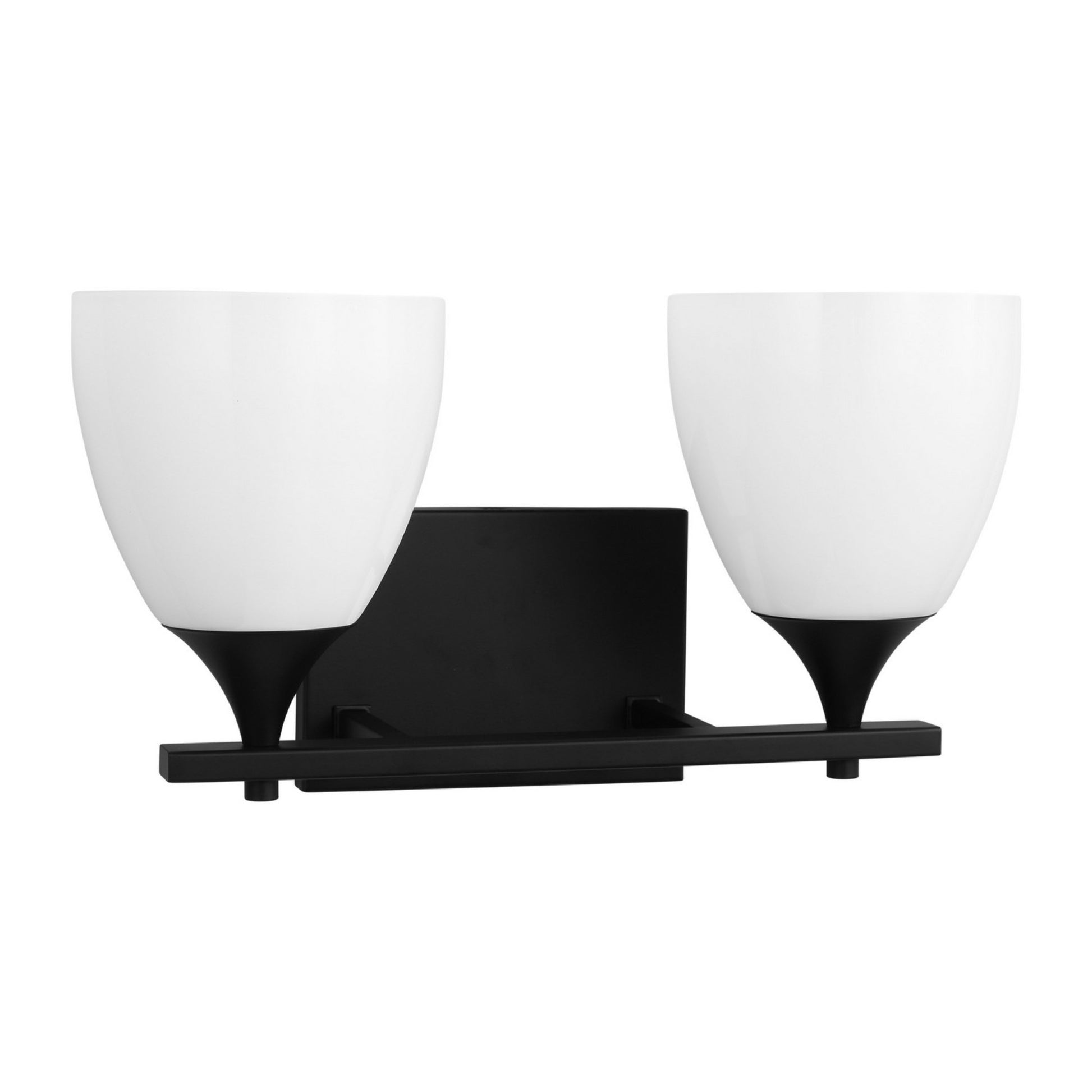 Toffino 16" 2-Light Bathroom Vanity, Midnight Black Finish with Milk Glass - Bees Lighting
