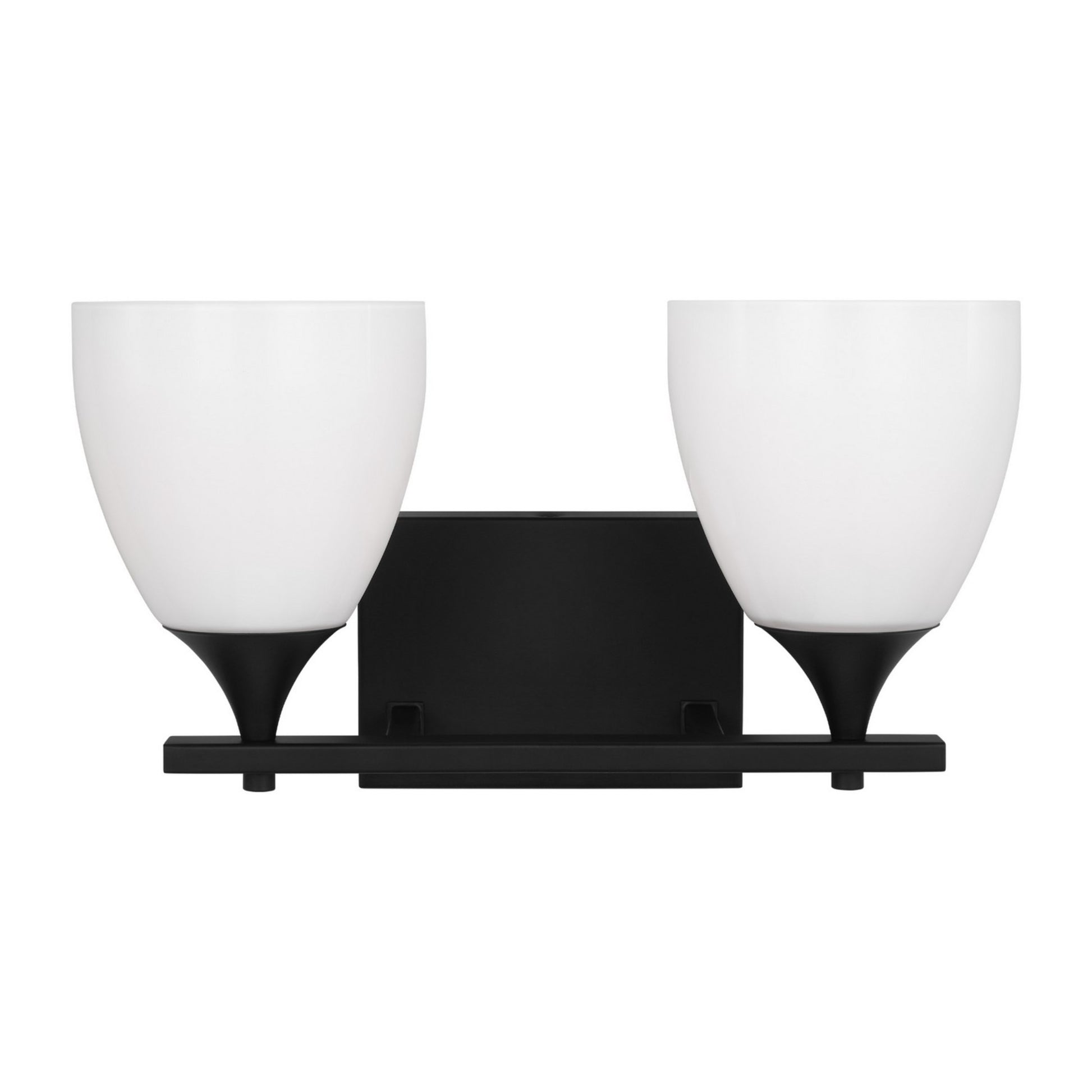 Toffino 16" 2-Light Bathroom Vanity, Midnight Black Finish with Milk Glass - Bees Lighting