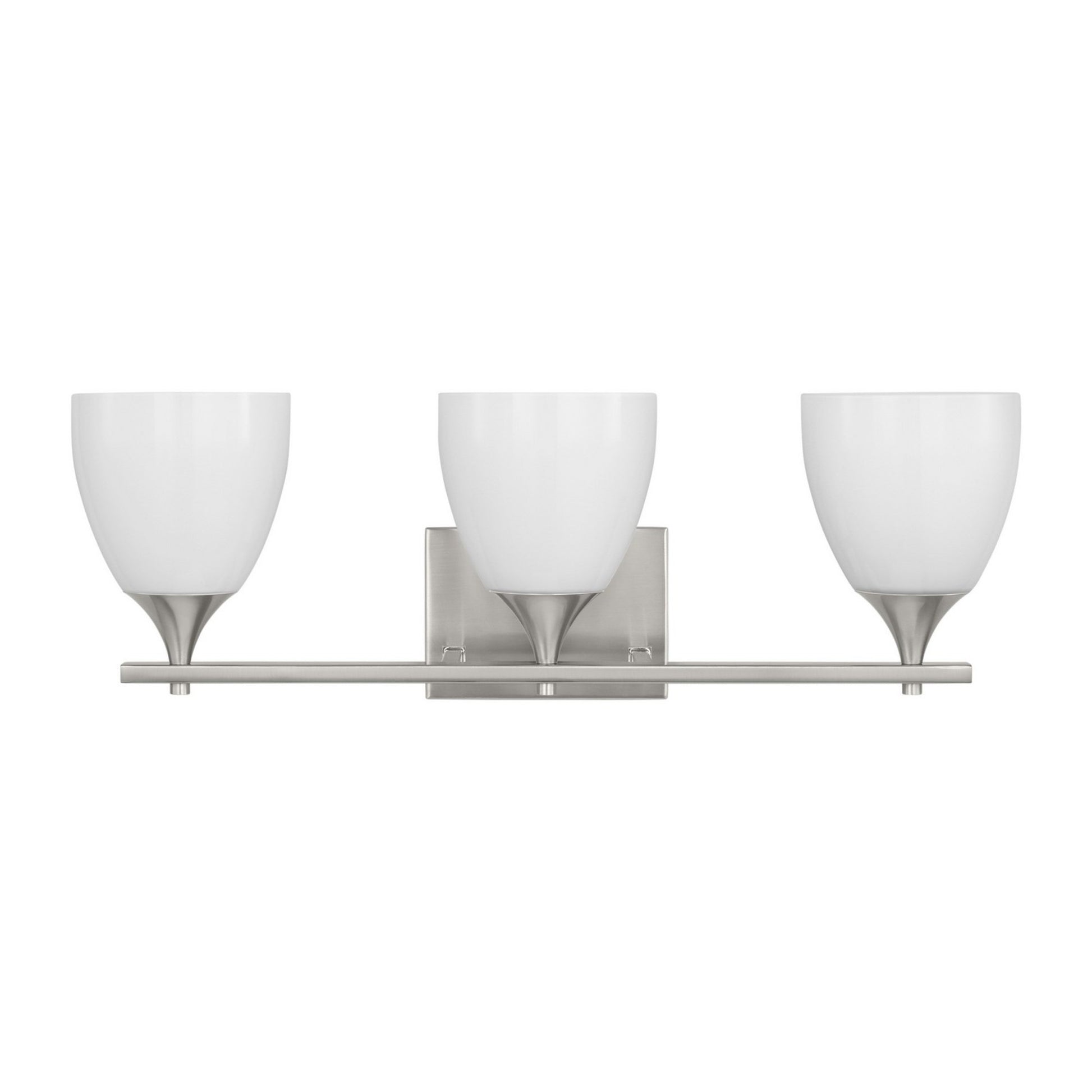 Toffino 26" 3-Light Bathroom Vanity, Brushed Steel Finish with Milk Glass - Bees Lighting
