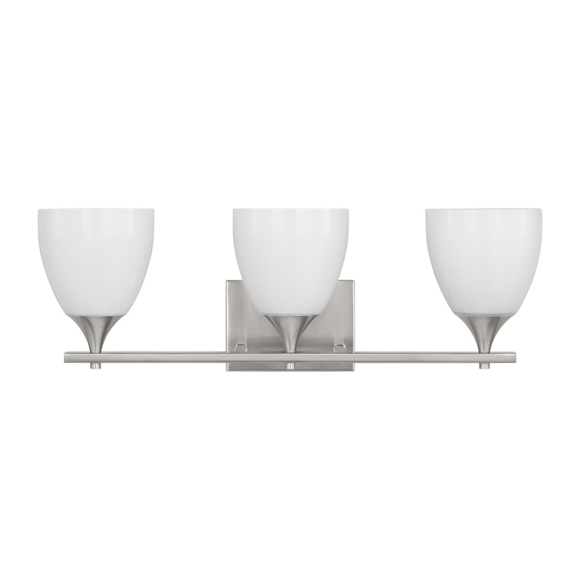 Toffino 26" 3-Light Bathroom Vanity, Brushed Steel Finish with Milk Glass - Bees Lighting
