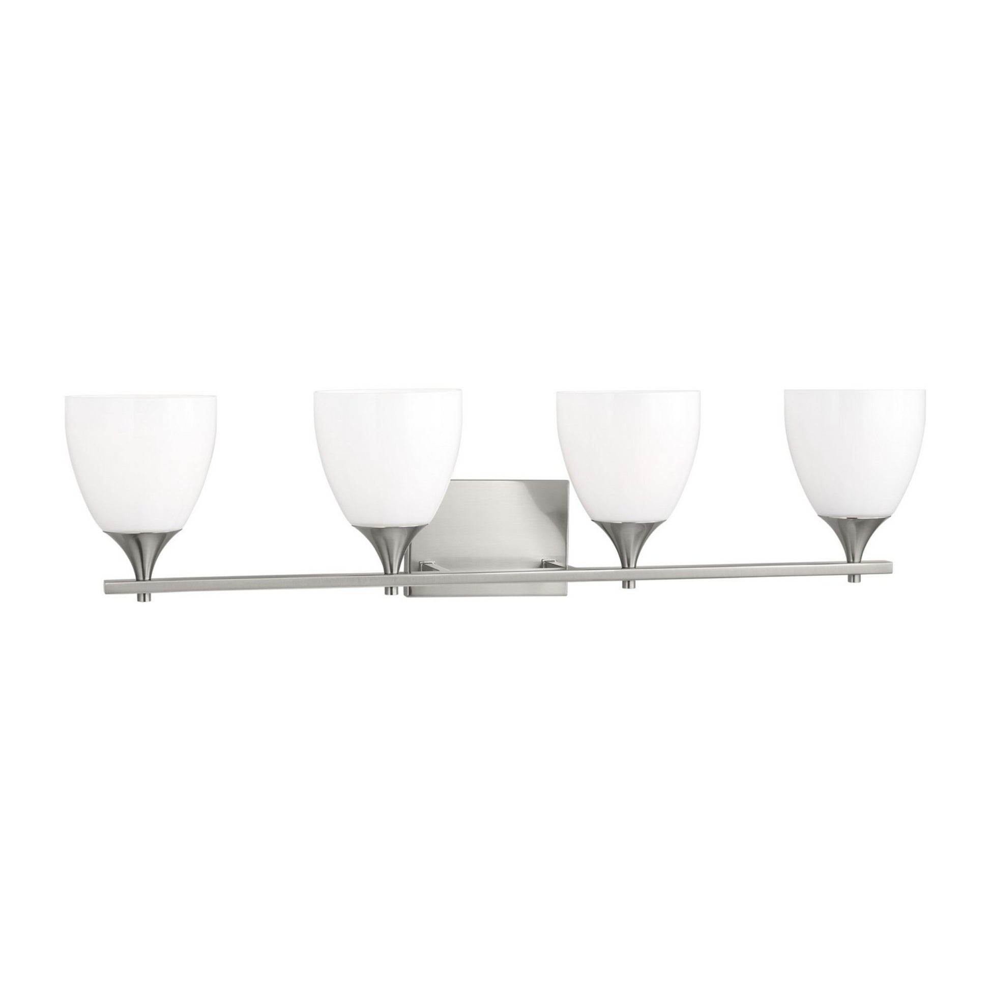 Toffino 36" 4-Light Bathroom Vanity, Brushed Steel Finish with Milk Glass - Bees Lighting