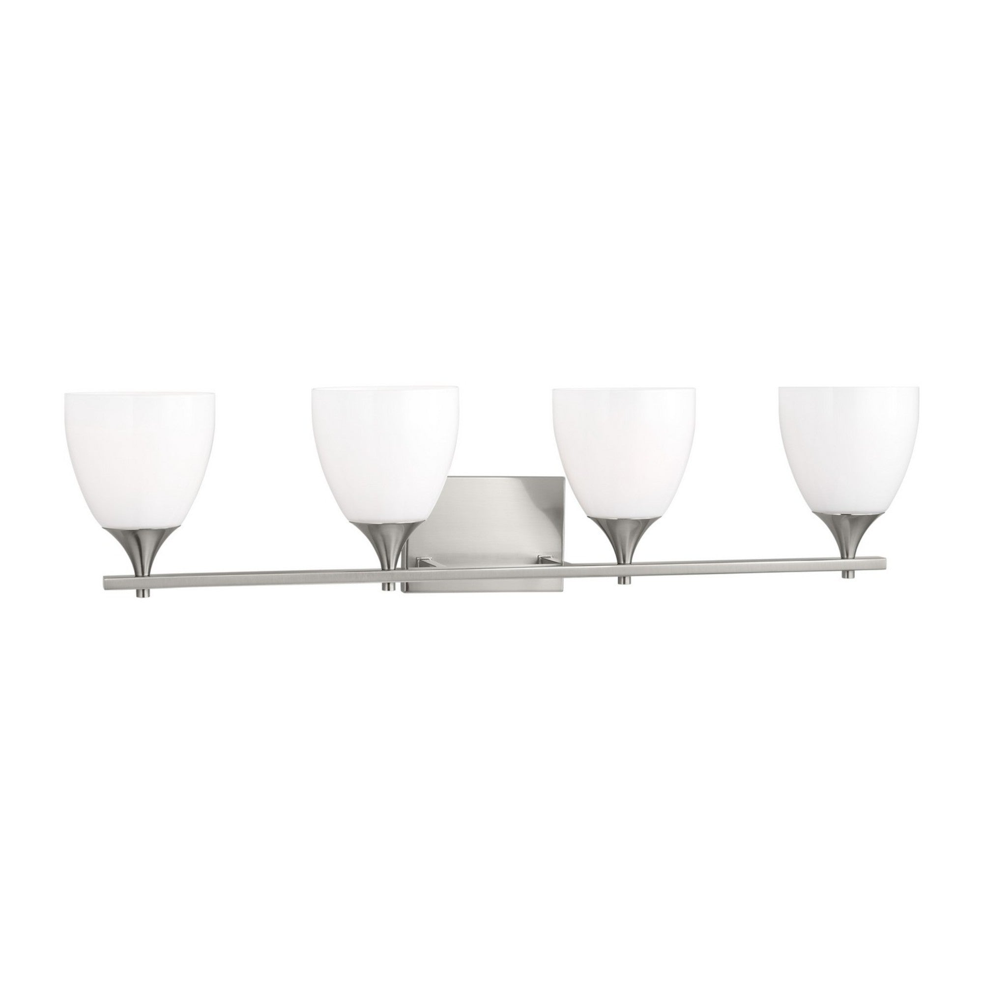 Toffino 36" 4-Light Bathroom Vanity, Brushed Steel Finish with Milk Glass - Bees Lighting