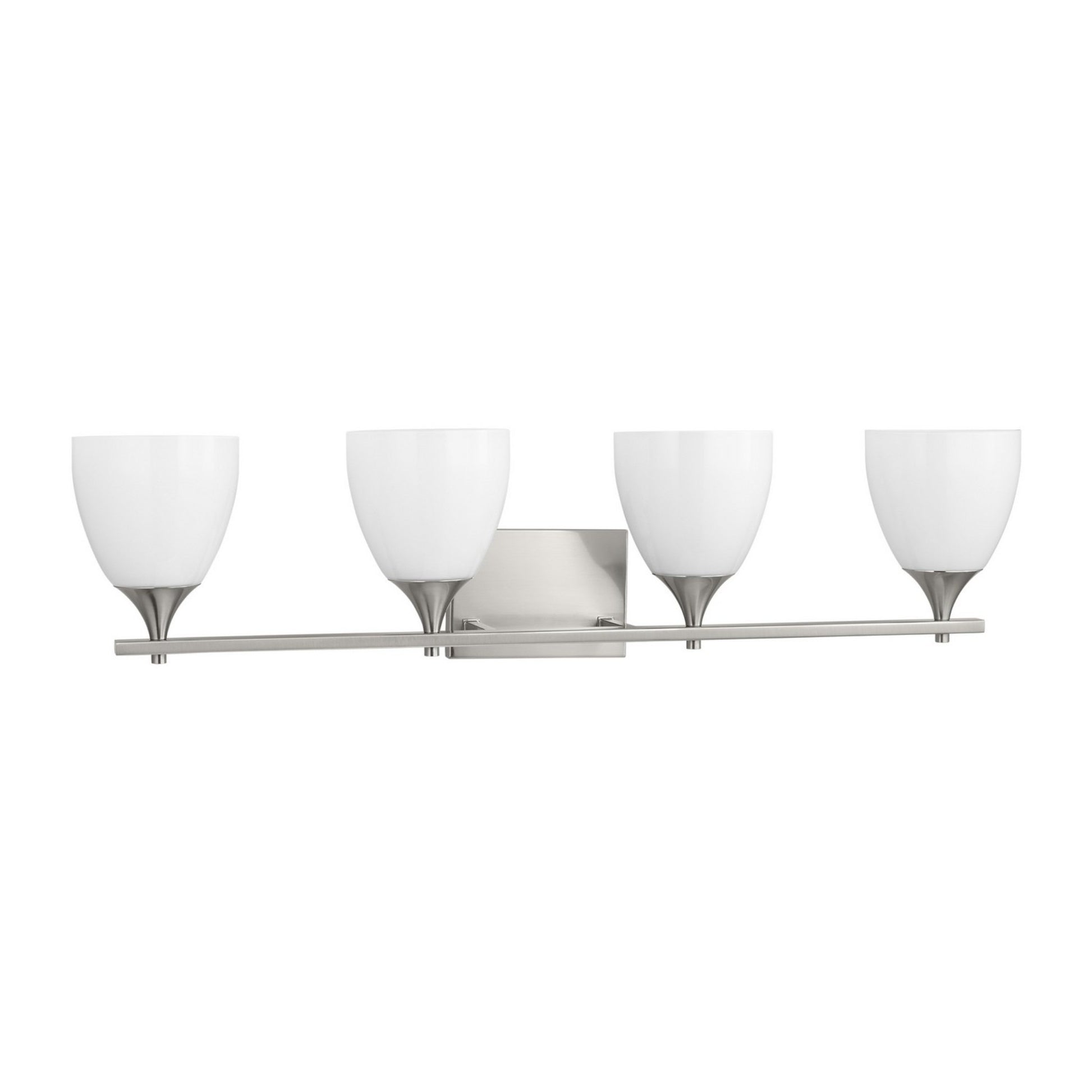 Toffino 36" 4-Light Bathroom Vanity, Brushed Steel Finish with Milk Glass - Bees Lighting