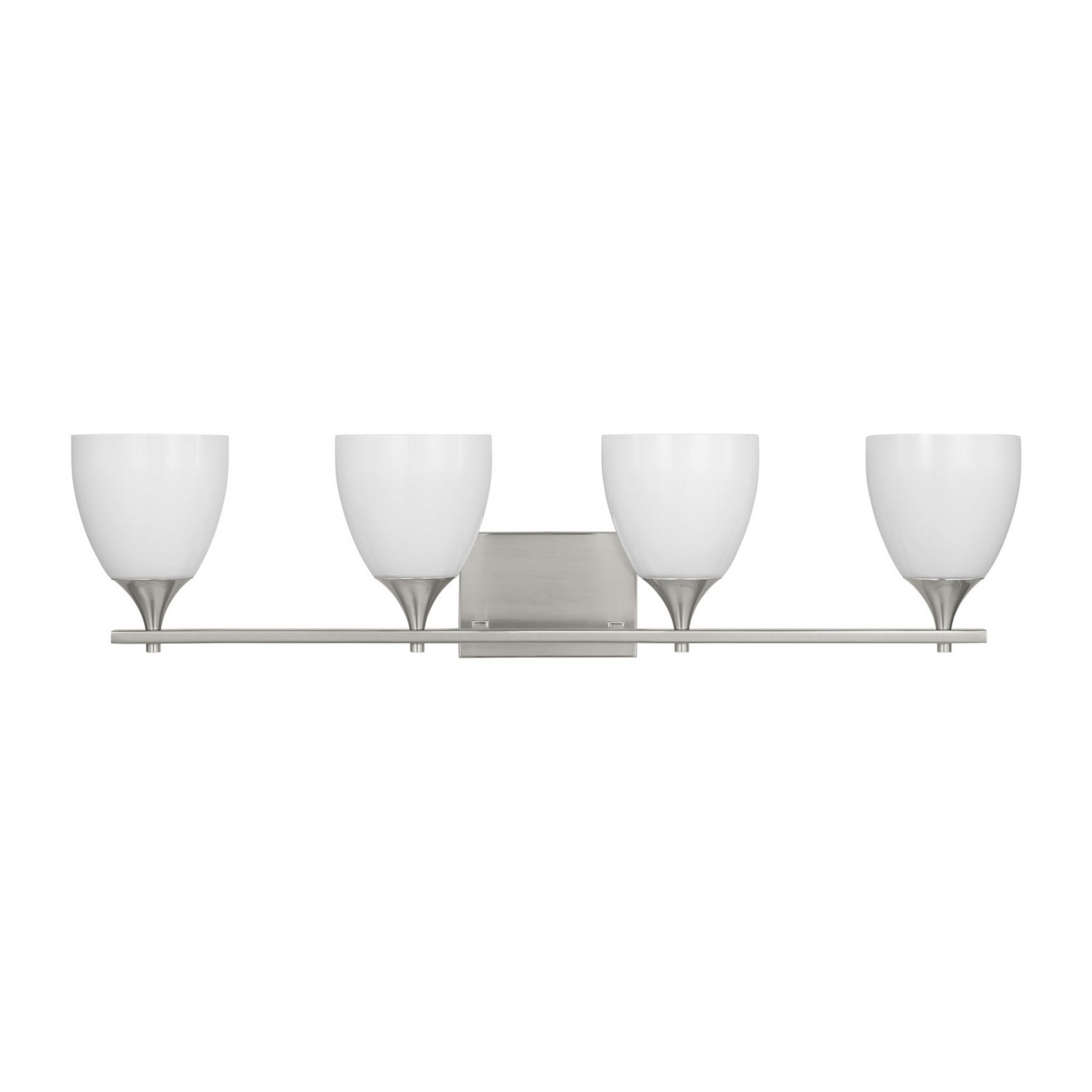 Toffino 36" 4-Light Bathroom Vanity, Brushed Steel Finish with Milk Glass - Bees Lighting