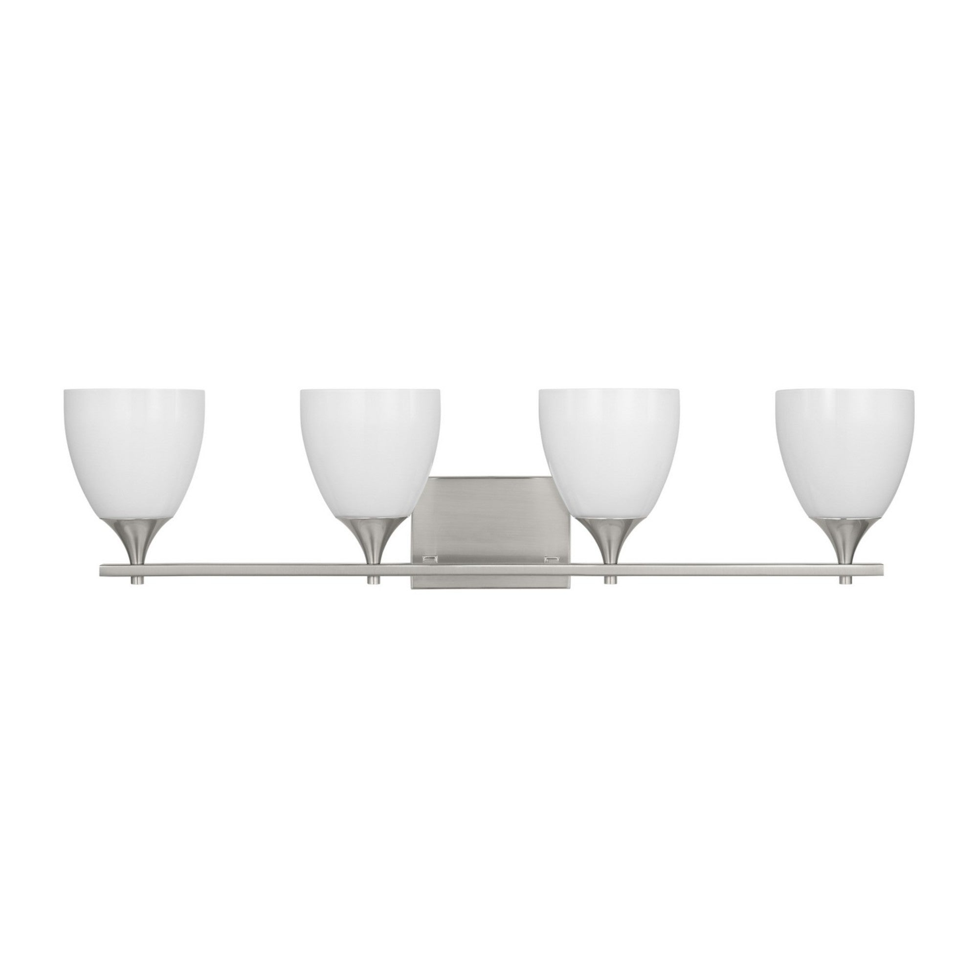 Toffino 36" 4-Light Bathroom Vanity, Brushed Steel Finish with Milk Glass - Bees Lighting