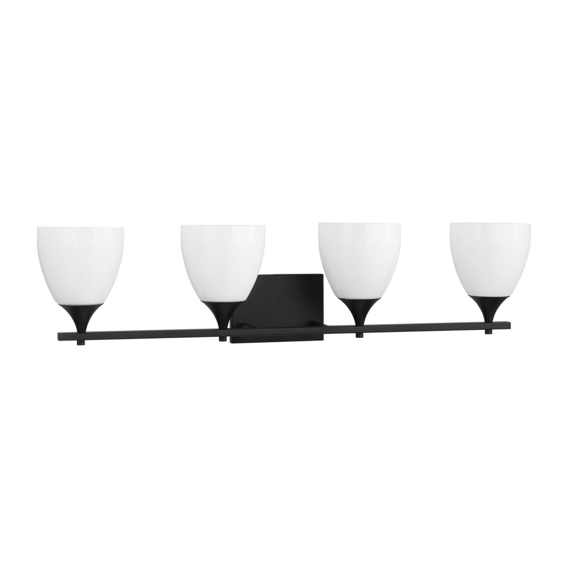 Toffino 36" 4-Light Bathroom Vanity, Midnight Black Finish with Milk Glass - Bees Lighting