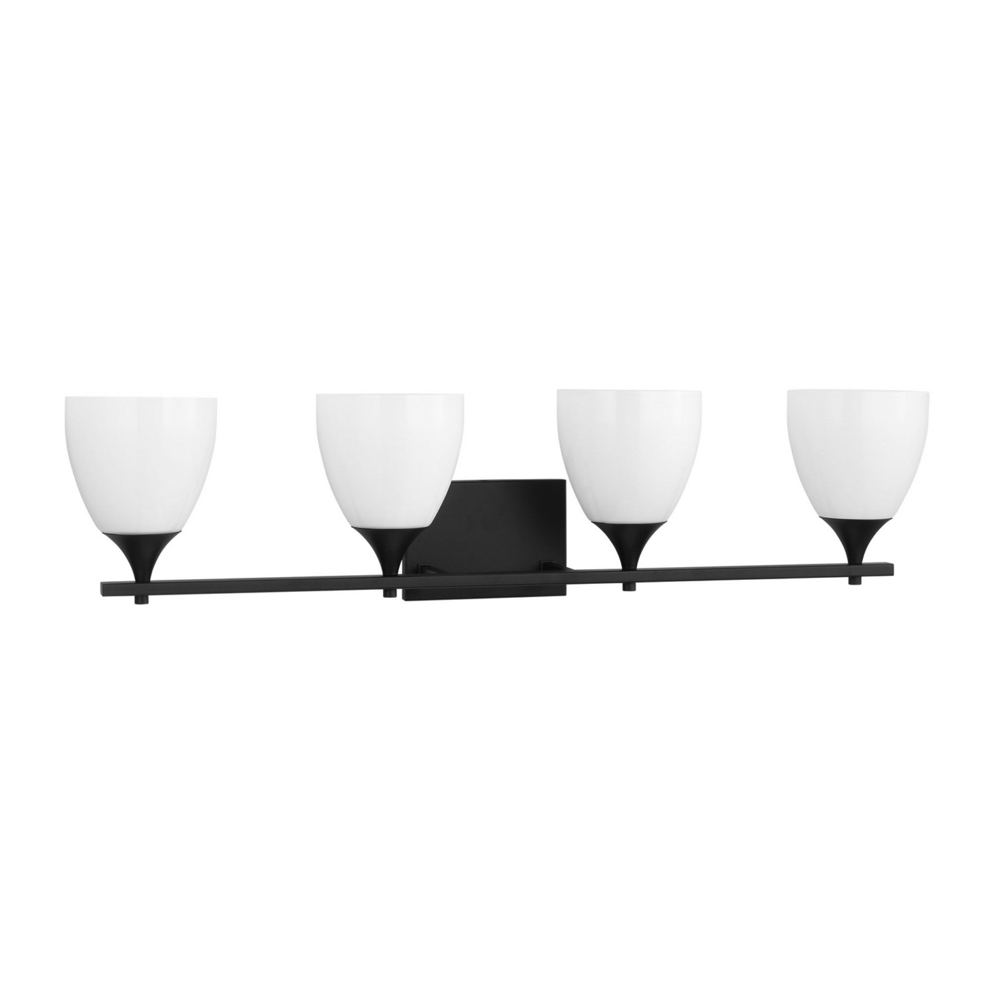 Toffino 36" 4-Light Bathroom Vanity, Midnight Black Finish with Milk Glass - Bees Lighting