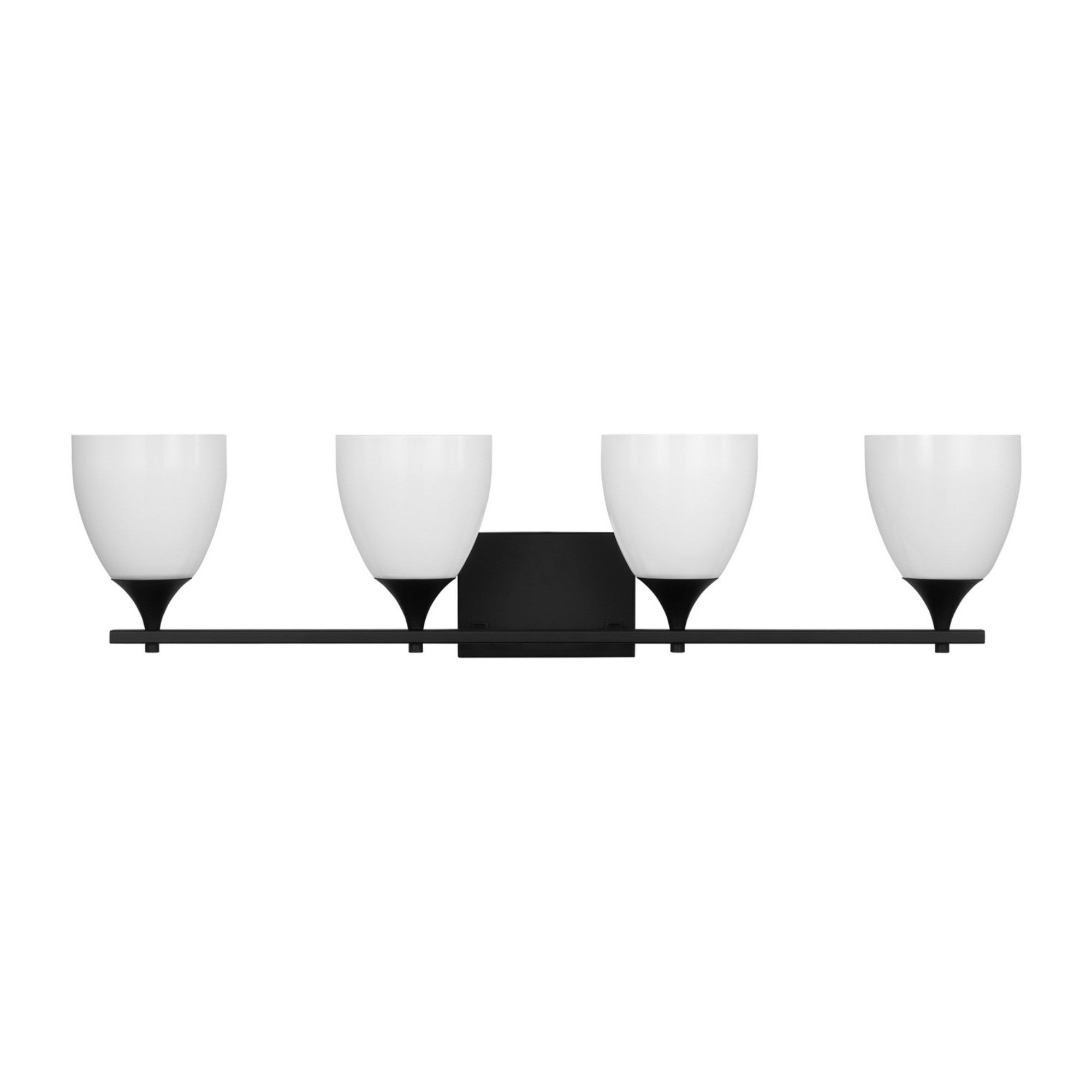 Toffino 36" 4-Light Bathroom Vanity, Midnight Black Finish with Milk Glass - Bees Lighting