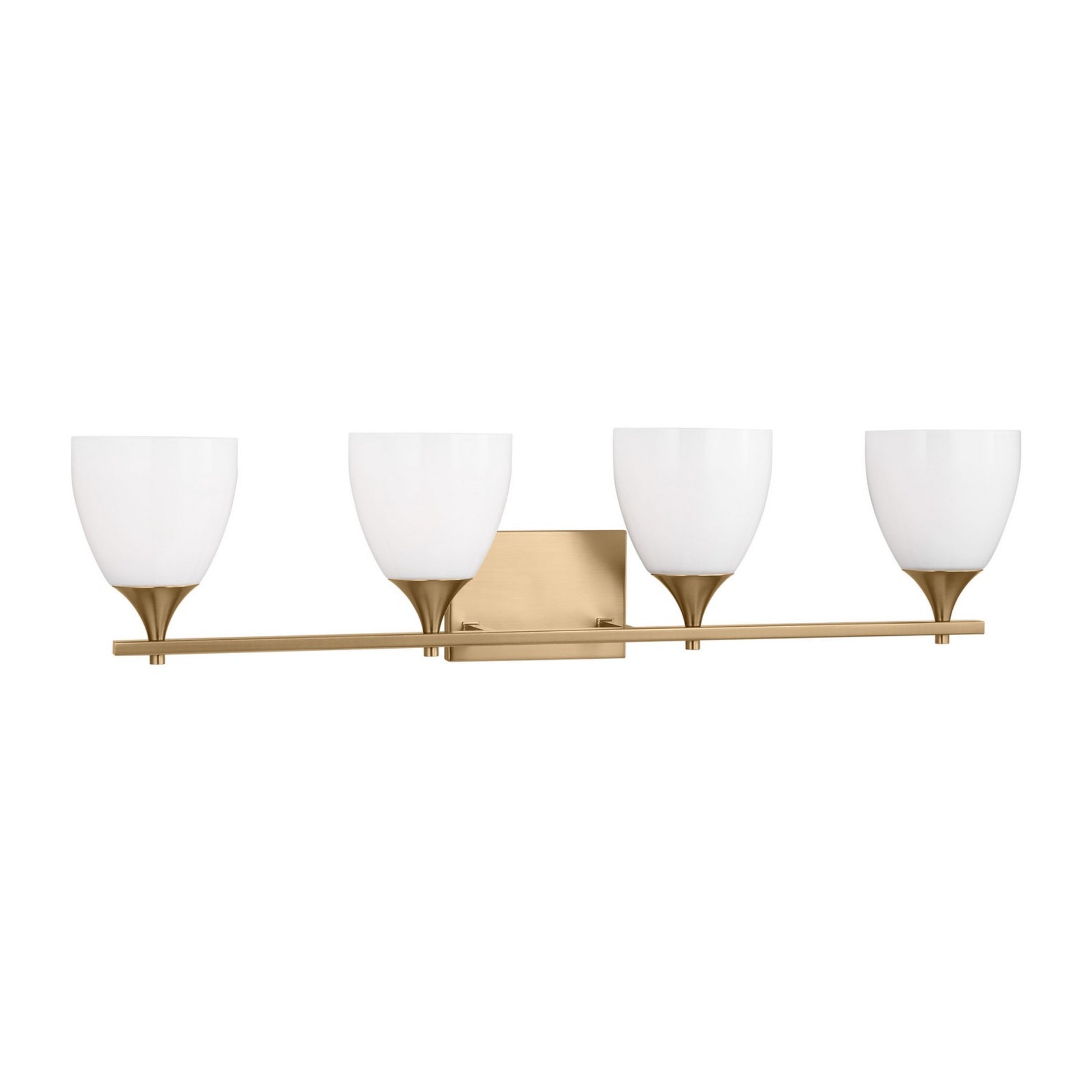 Toffino 36" 4-Light Bathroom Vanity, Satin Brass Finish with Milk Glass - Bees Lighting