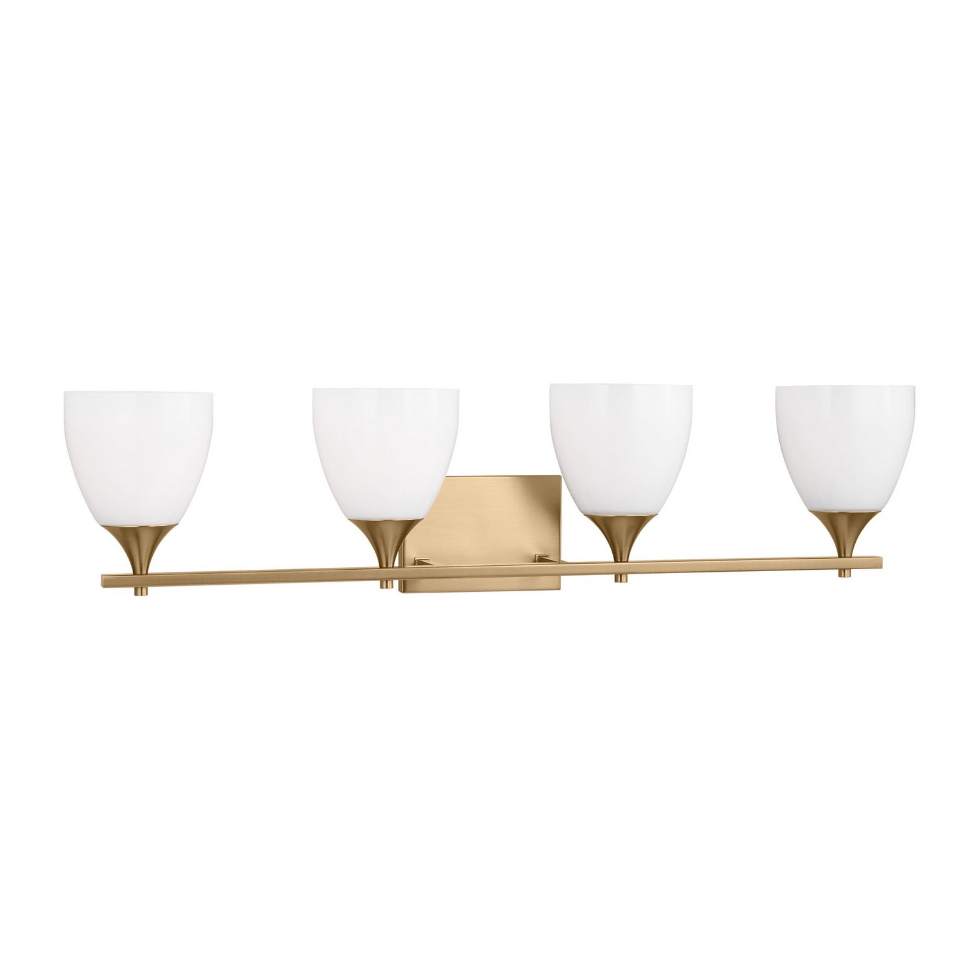 Toffino 36" 4-Light Bathroom Vanity, Satin Brass Finish with Milk Glass - Bees Lighting