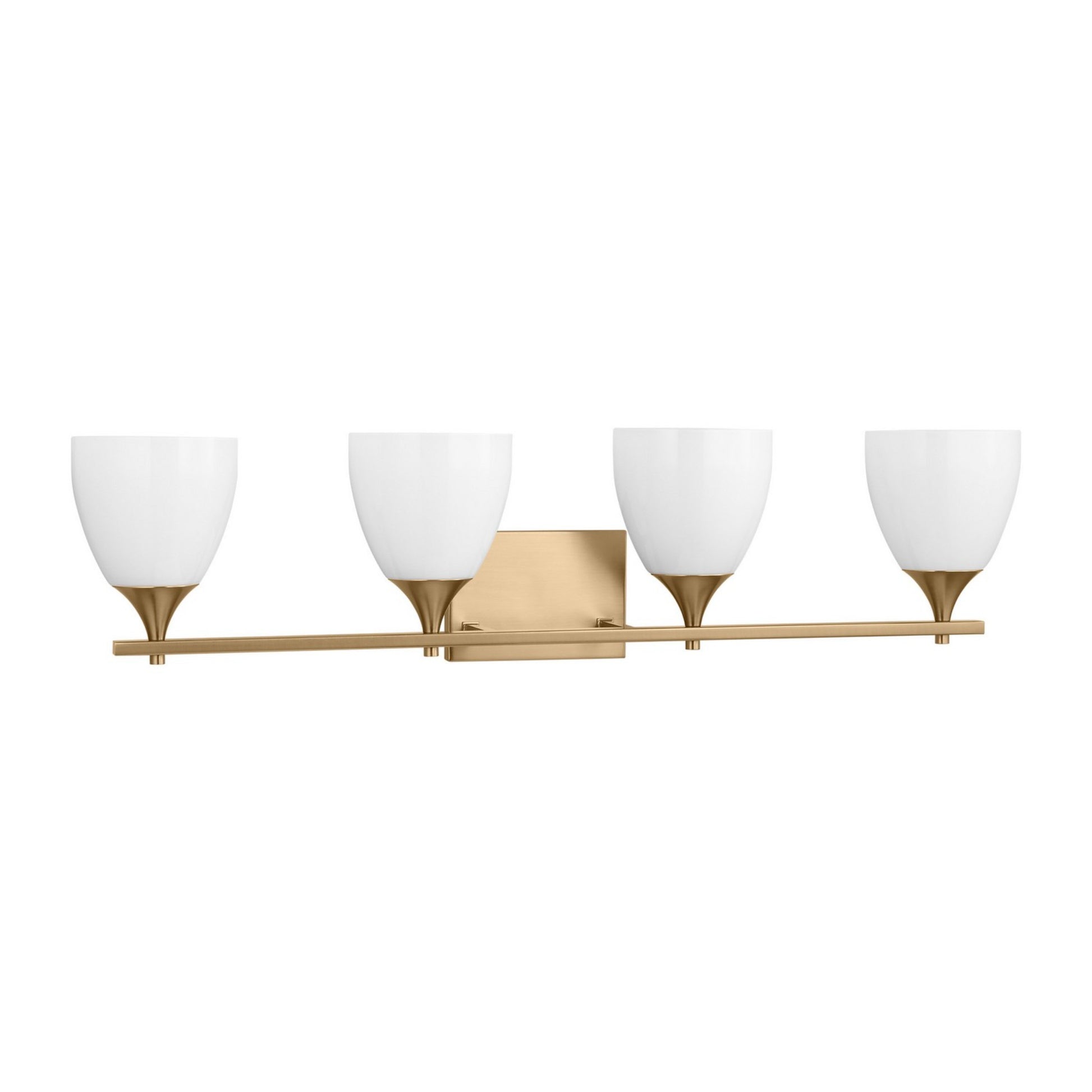 Toffino 36" 4-Light Bathroom Vanity, Satin Brass Finish with Milk Glass - Bees Lighting