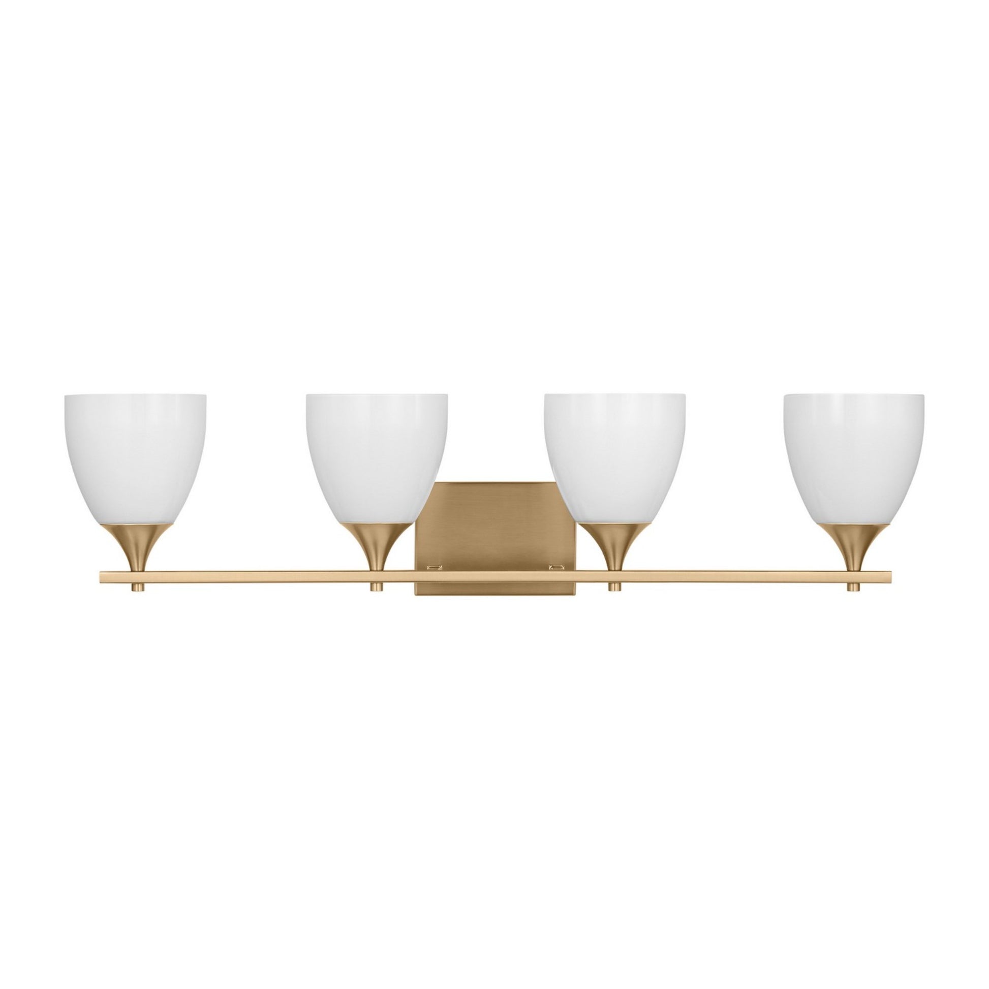Toffino 36" 4-Light Bathroom Vanity, Satin Brass Finish with Milk Glass - Bees Lighting