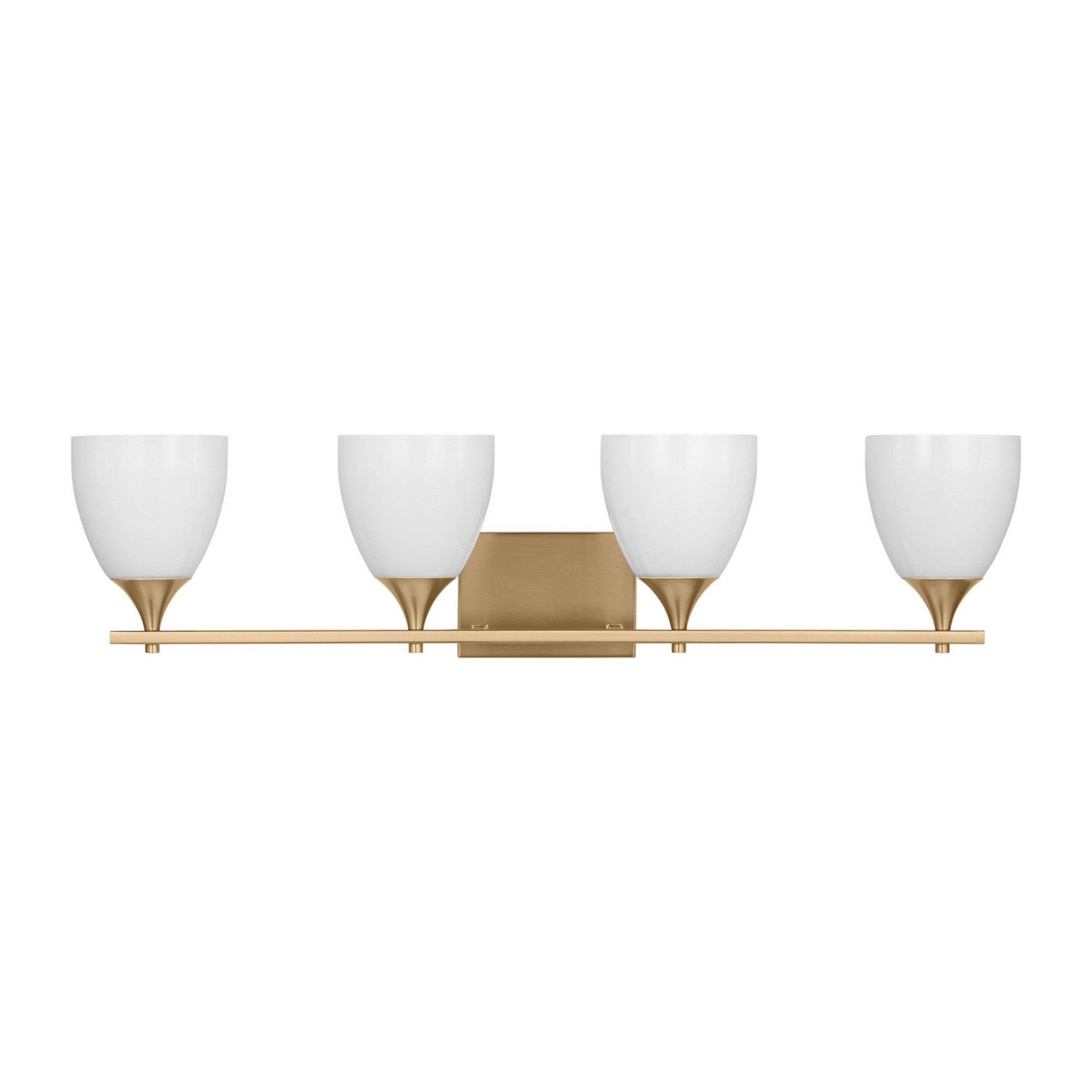 Toffino 36" 4-Light Bathroom Vanity, Satin Brass Finish with Milk Glass - Bees Lighting