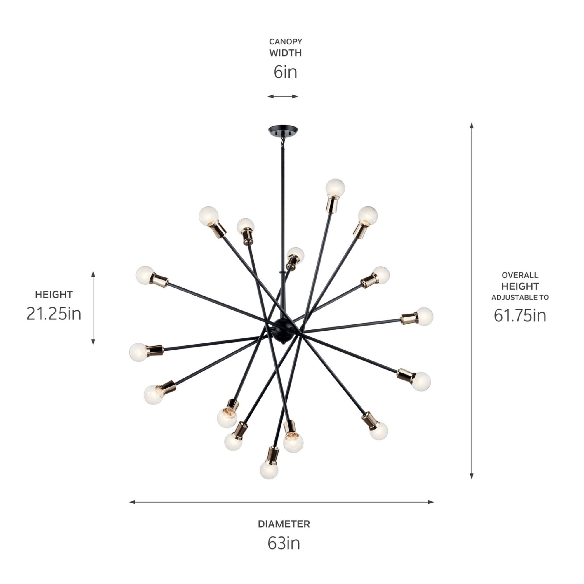 Armstrong 63" 16 Light Chandelier, Black Finish - Bees Lighting